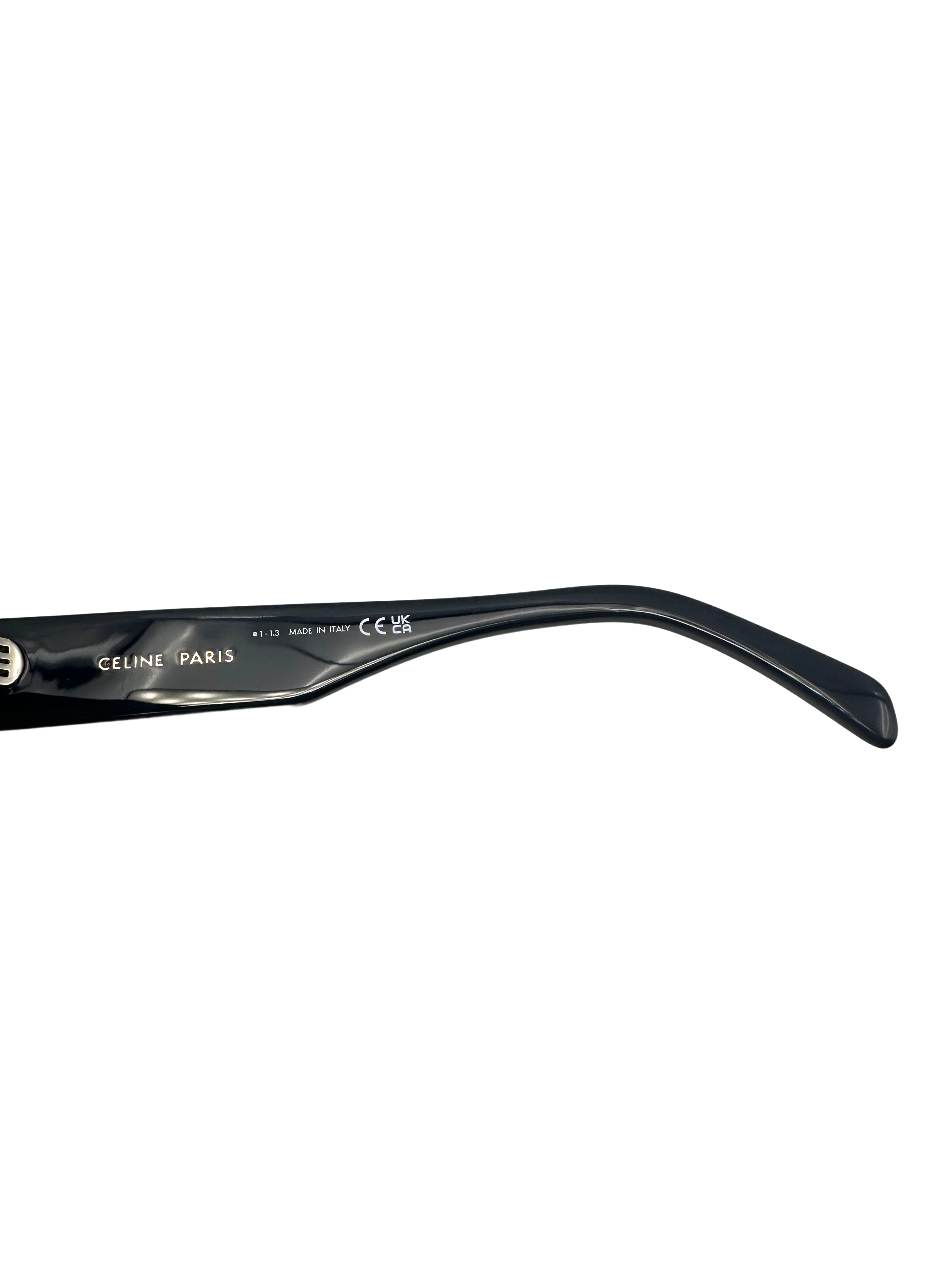 Celine Monochroms CL40197U Shiny Black Cat Eye Sunglasses with White Logo CEG01