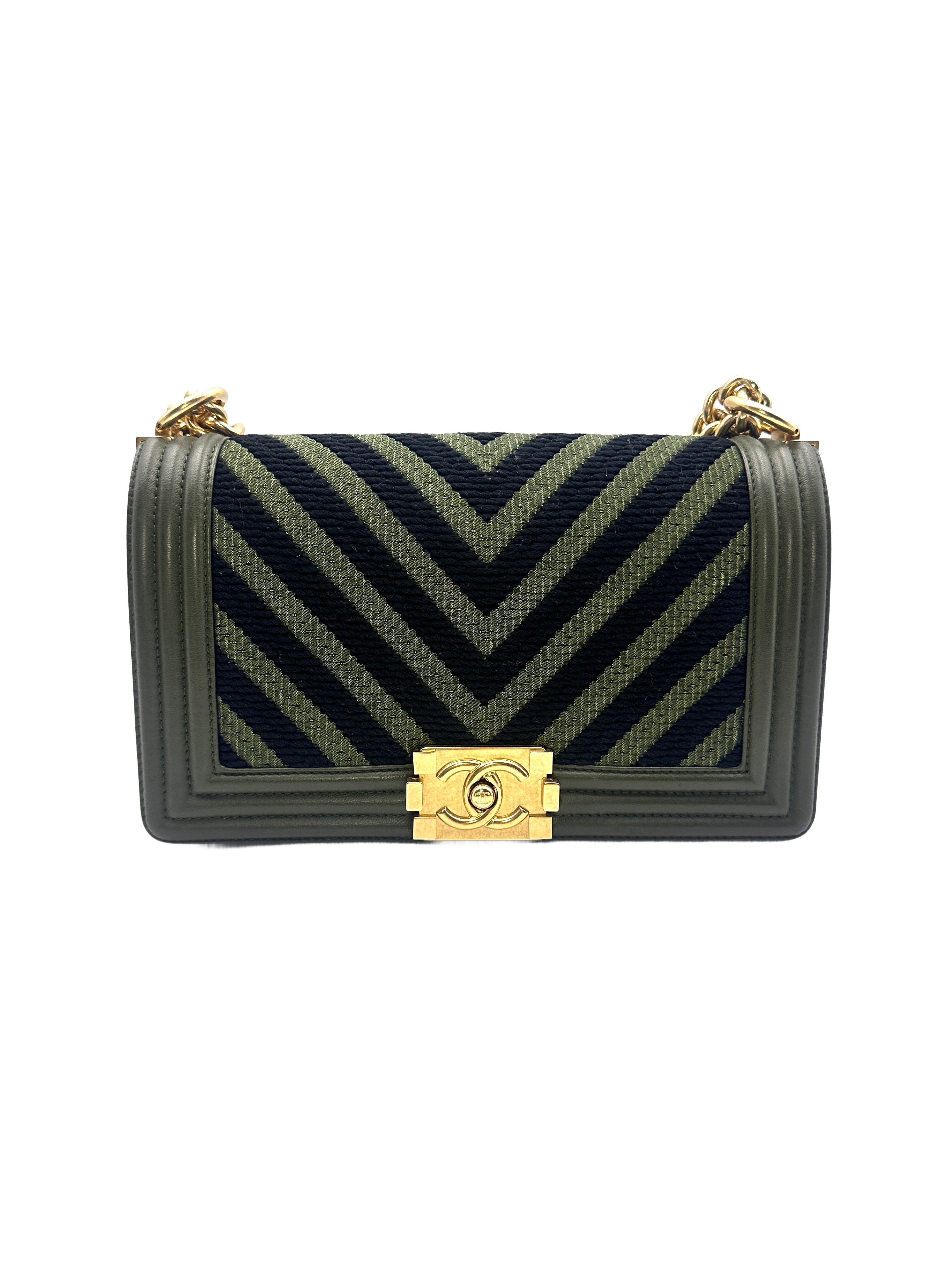Chanel Khaki and Black Lambskin Braided Chevron Medium Leboy Bag(23***82) CC948