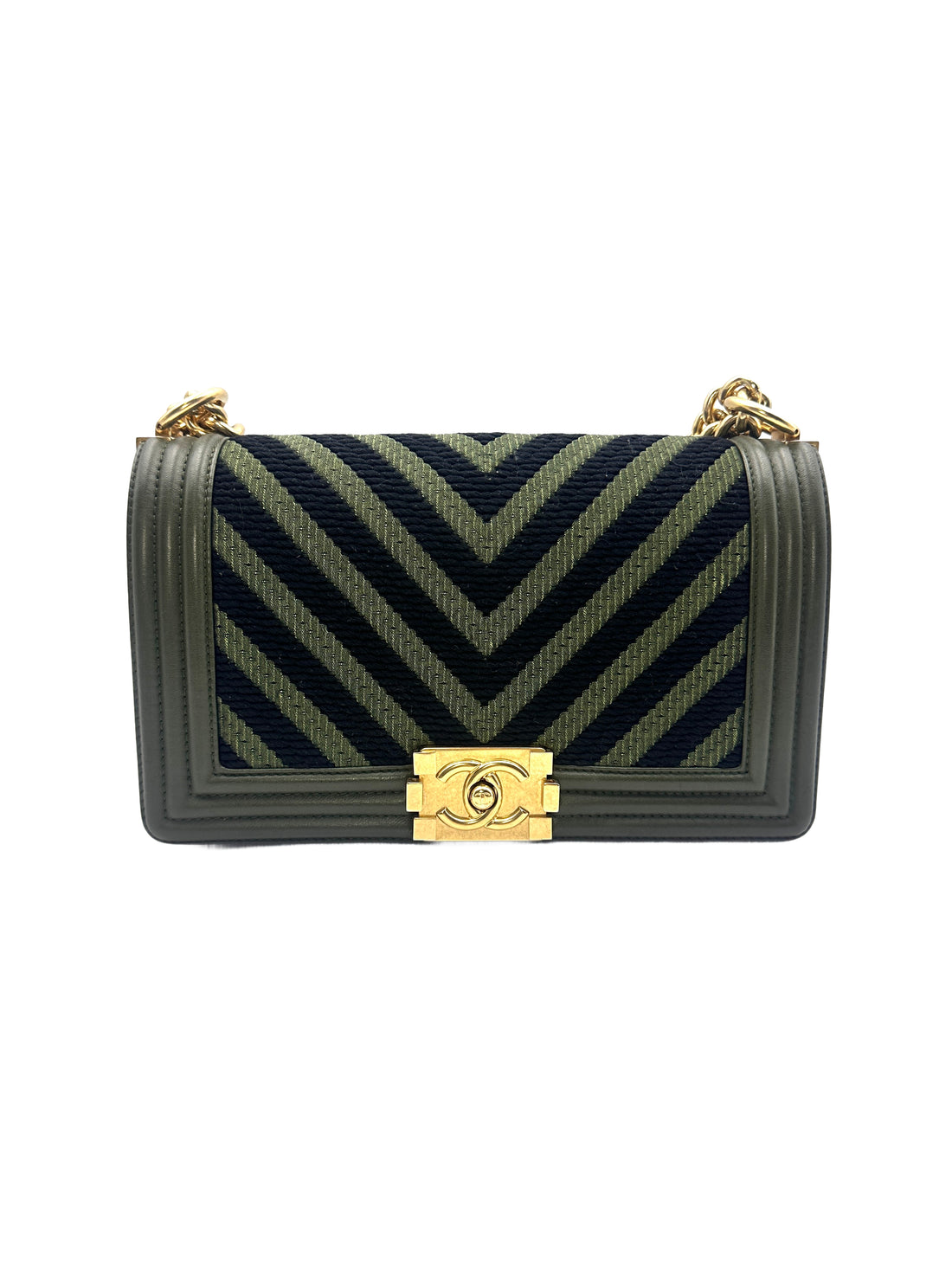 Chanel Khaki and Black Lambskin Braided Chevron Medium Leboy Bag(23***82) CC948