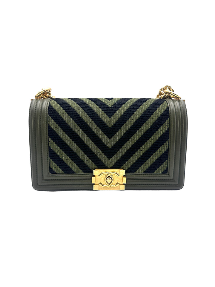 Chanel Khaki and Black Lambskin Braided Chevron Medium Leboy Bag(23***82) CC948