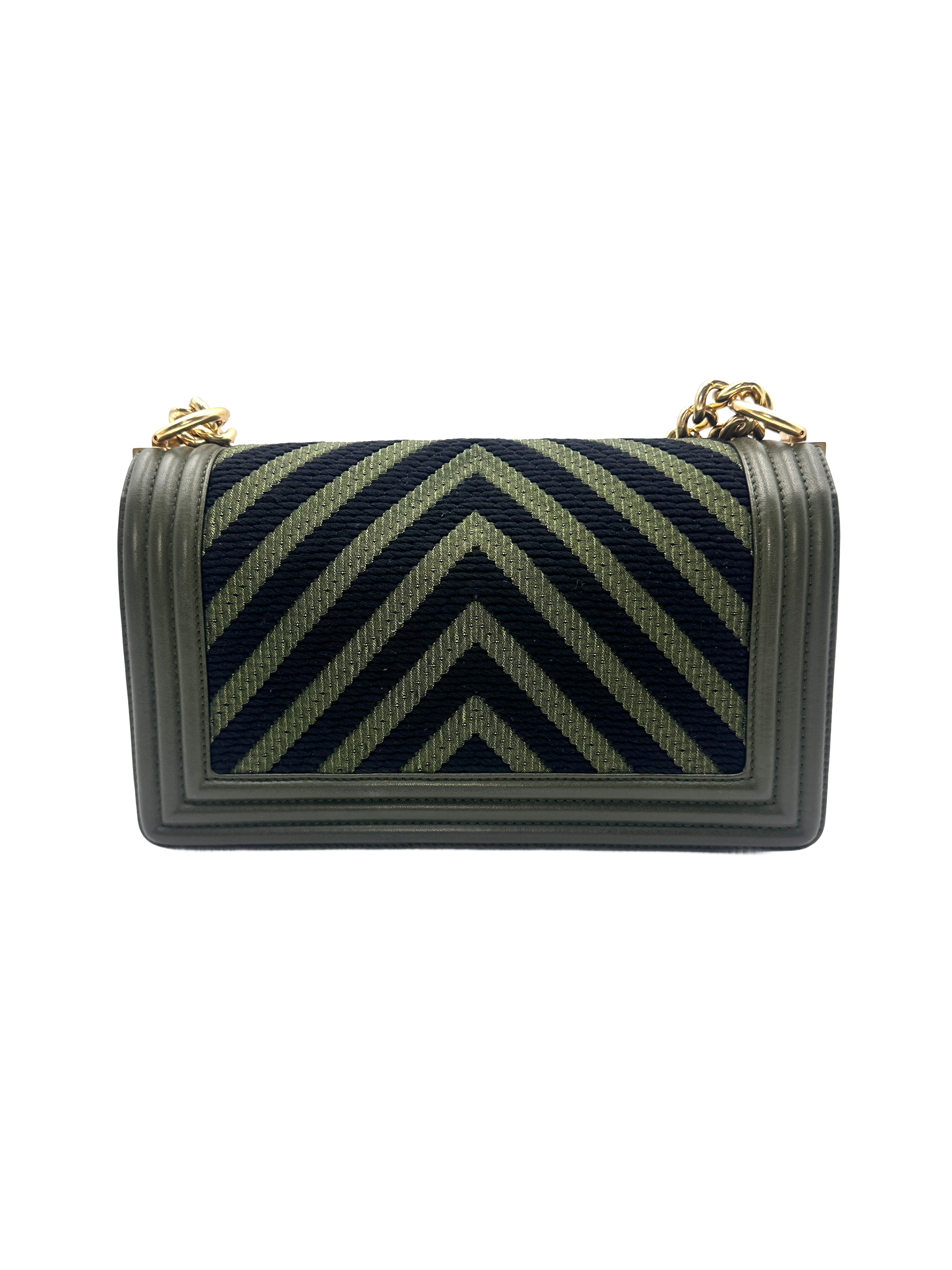Chanel Khaki and Black Lambskin Braided Chevron Medium Leboy Bag(23***82) CC948