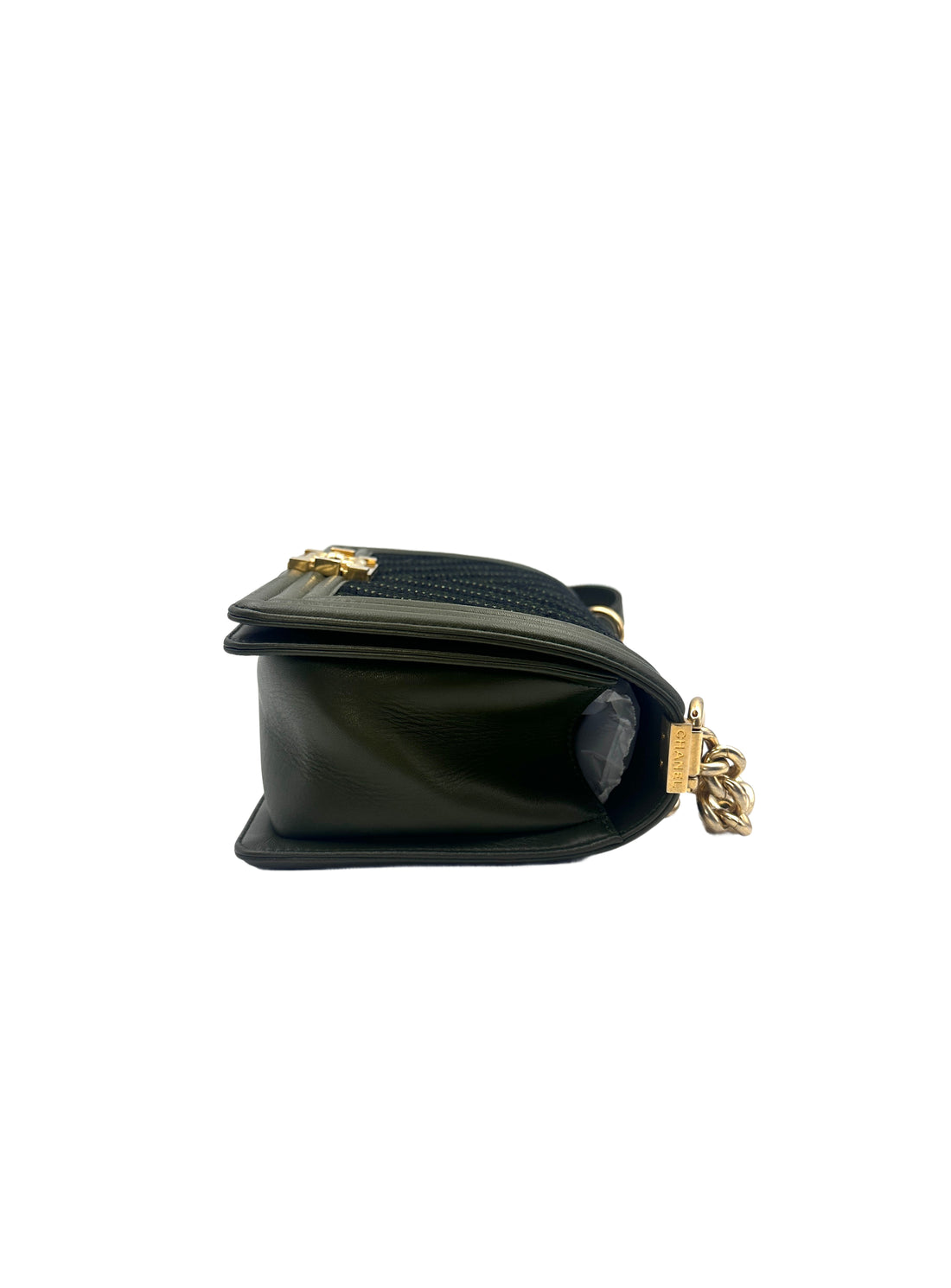 Chanel Khaki and Black Lambskin Braided Chevron Medium Leboy Bag(23***82) CC948