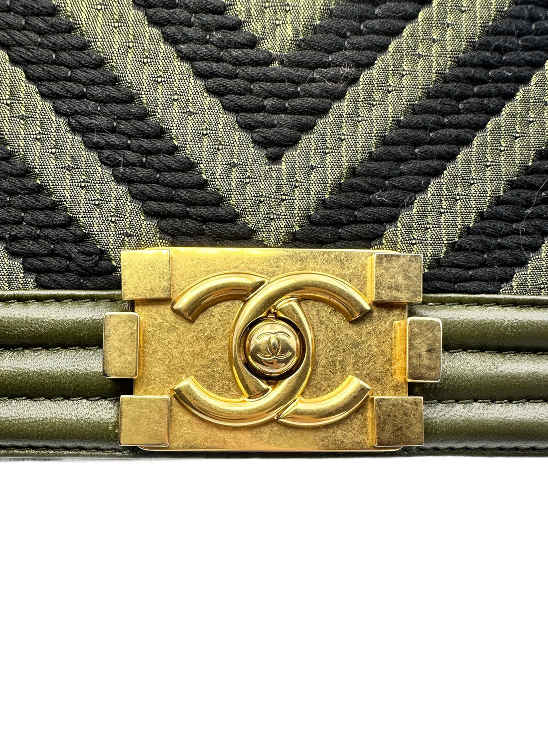 Chanel Khaki and Black Lambskin Braided Chevron Medium Leboy Bag(23***82) CC948