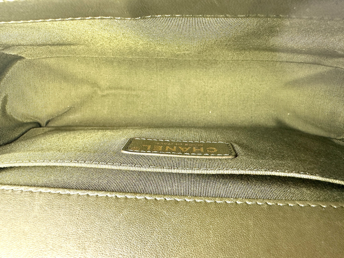 Chanel Khaki and Black Lambskin Braided Chevron Medium Leboy Bag(23***82) CC948