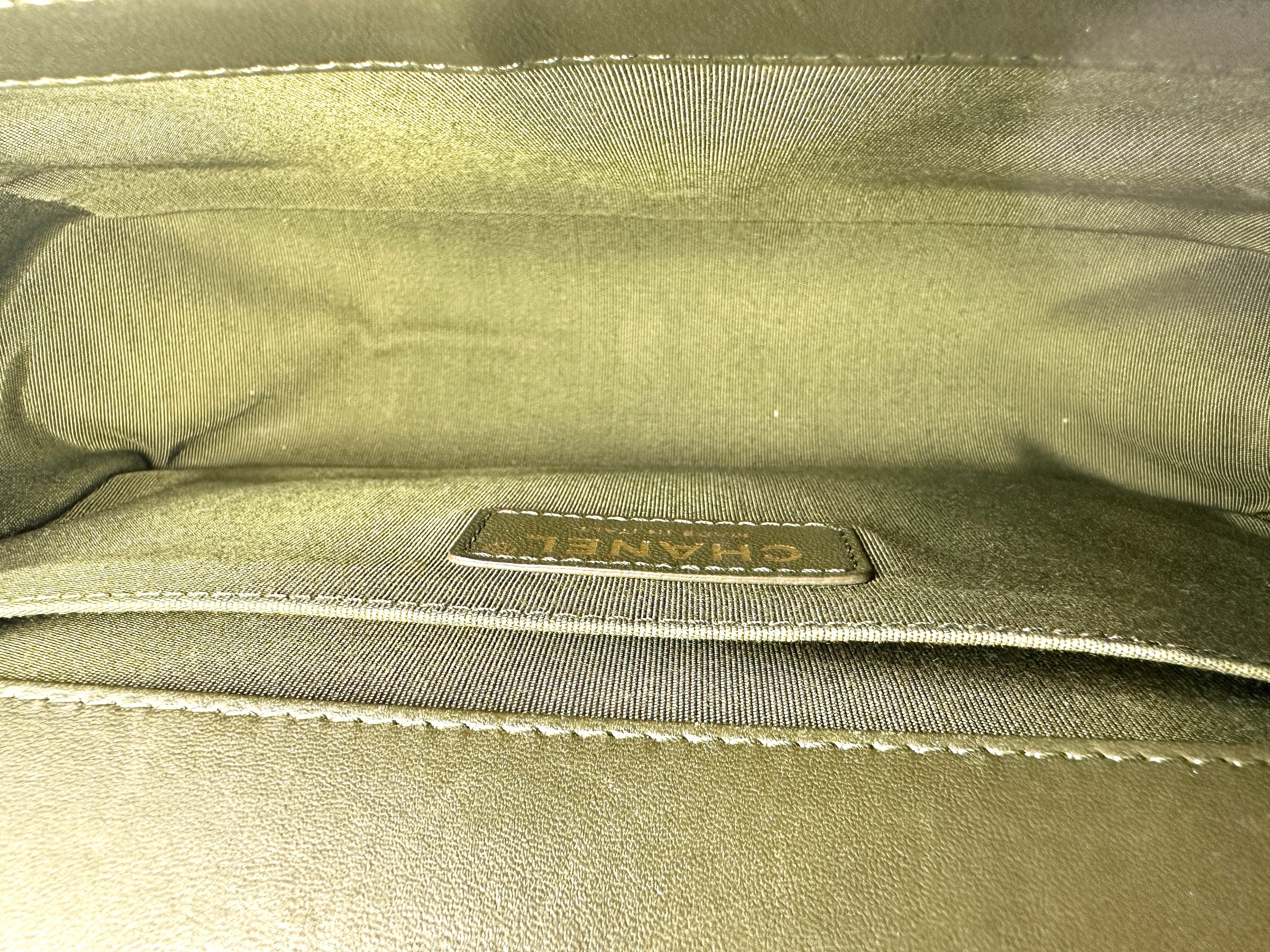 Chanel Khaki and Black Lambskin Braided Chevron Medium Leboy Bag(23***82) CC948