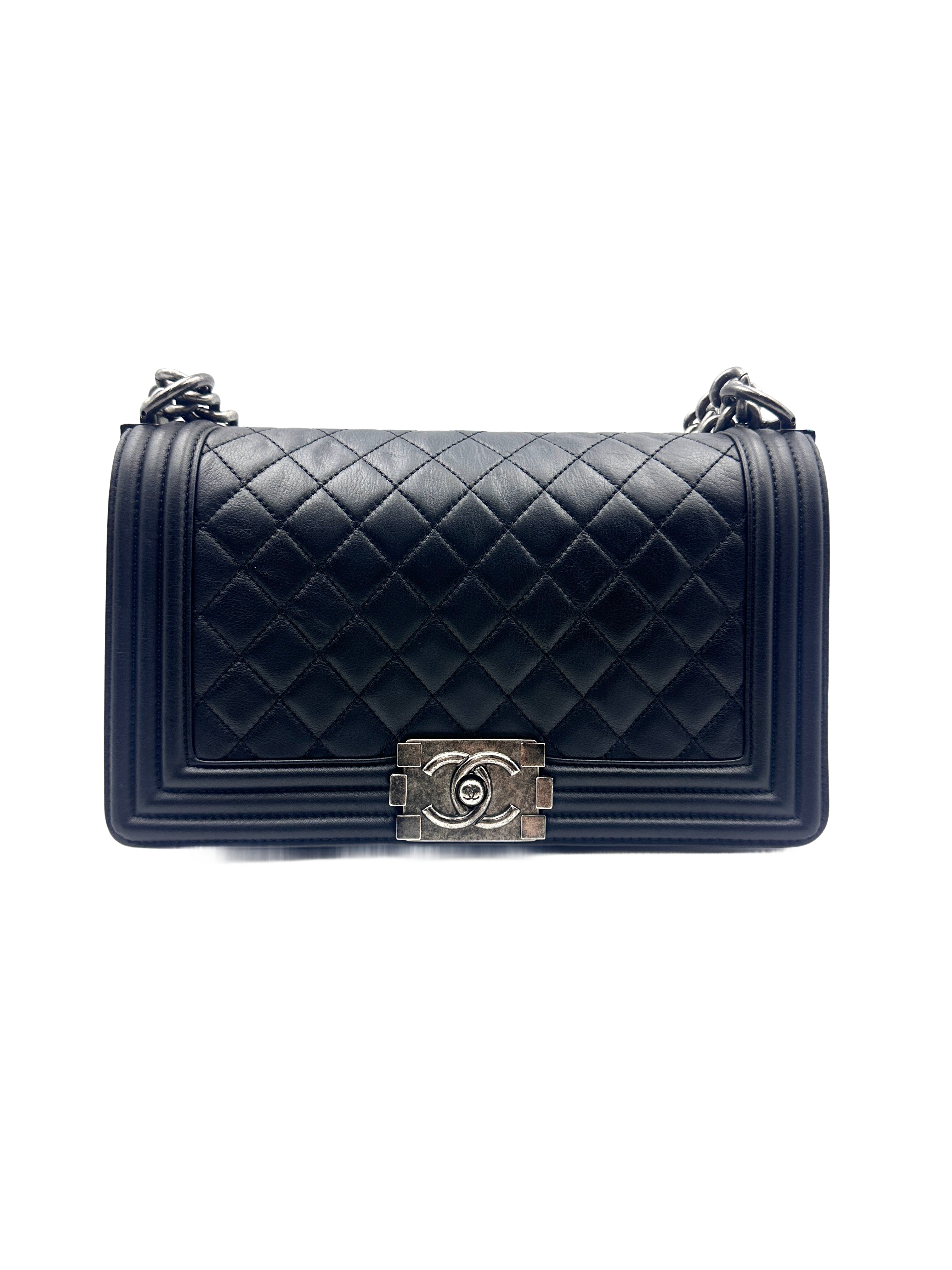 Chanel LeBoy Quilted Black Handbag with Antique Silver Buckle(17***14) CC950