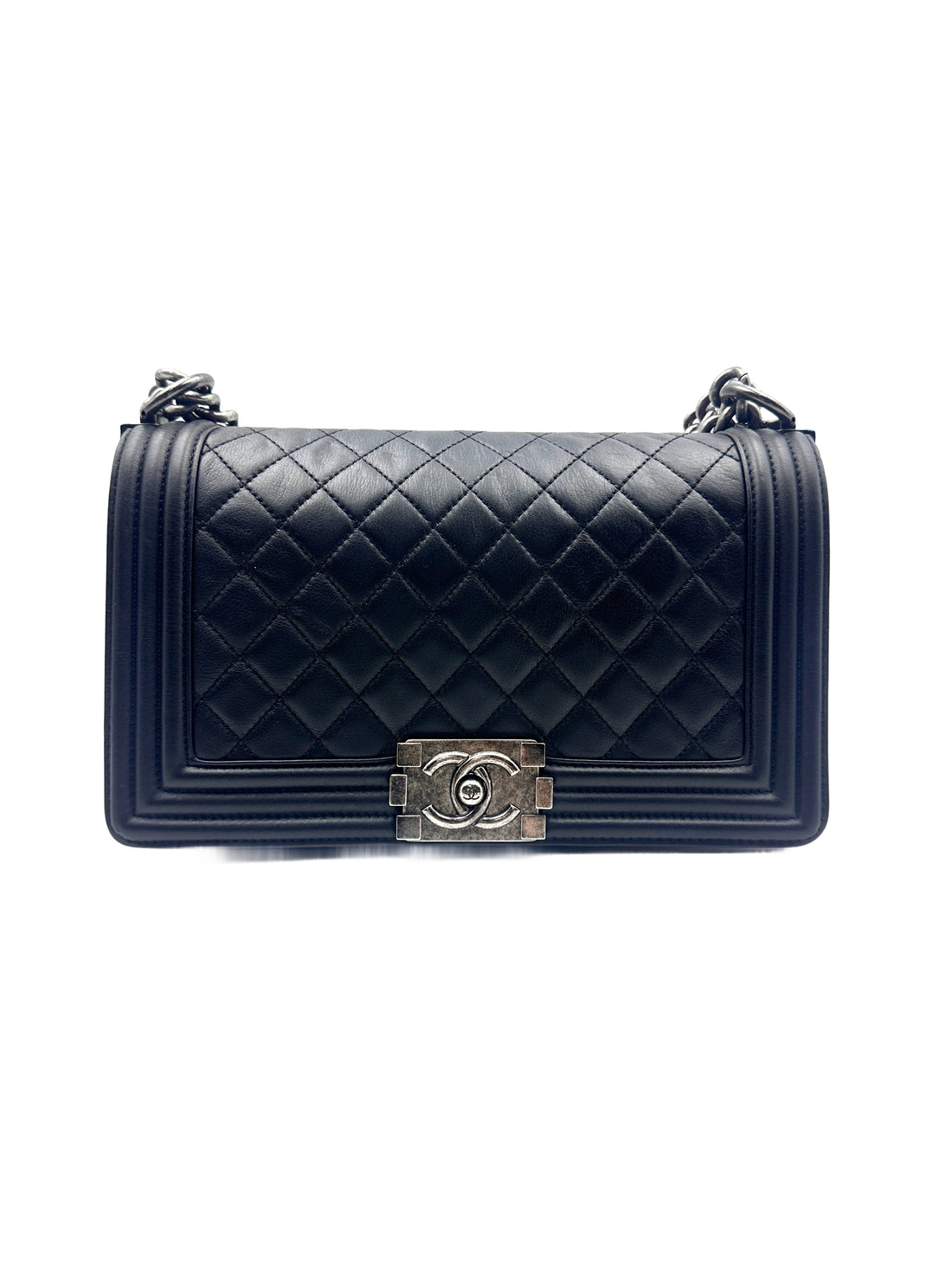 Chanel LeBoy Quilted Black Handbag with Antique Silver Buckle(17***14) CC950