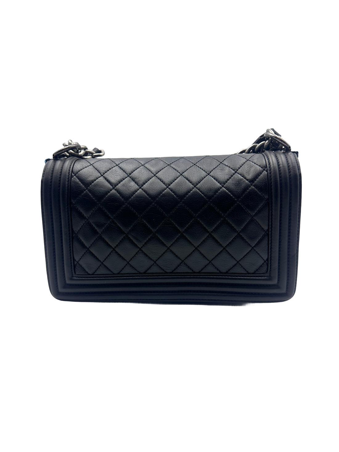 Chanel LeBoy Quilted Black Handbag with Antique Silver Buckle(17***14) CC950