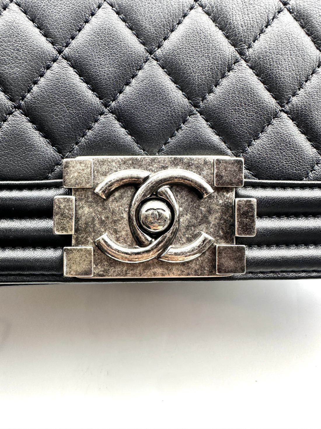 Chanel LeBoy Quilted Black Handbag with Antique Silver Buckle(17***14) CC950