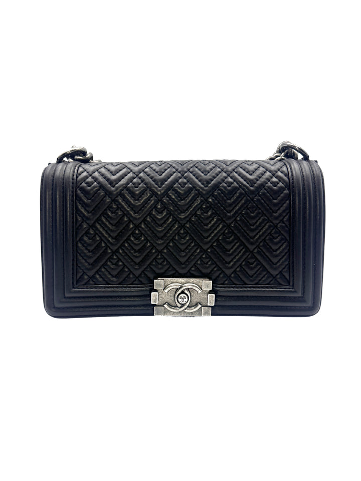 Chanel Limited Edition Small Quilted V-Stitch Black Lambskin LeBoy Bag(21***52) CC1006