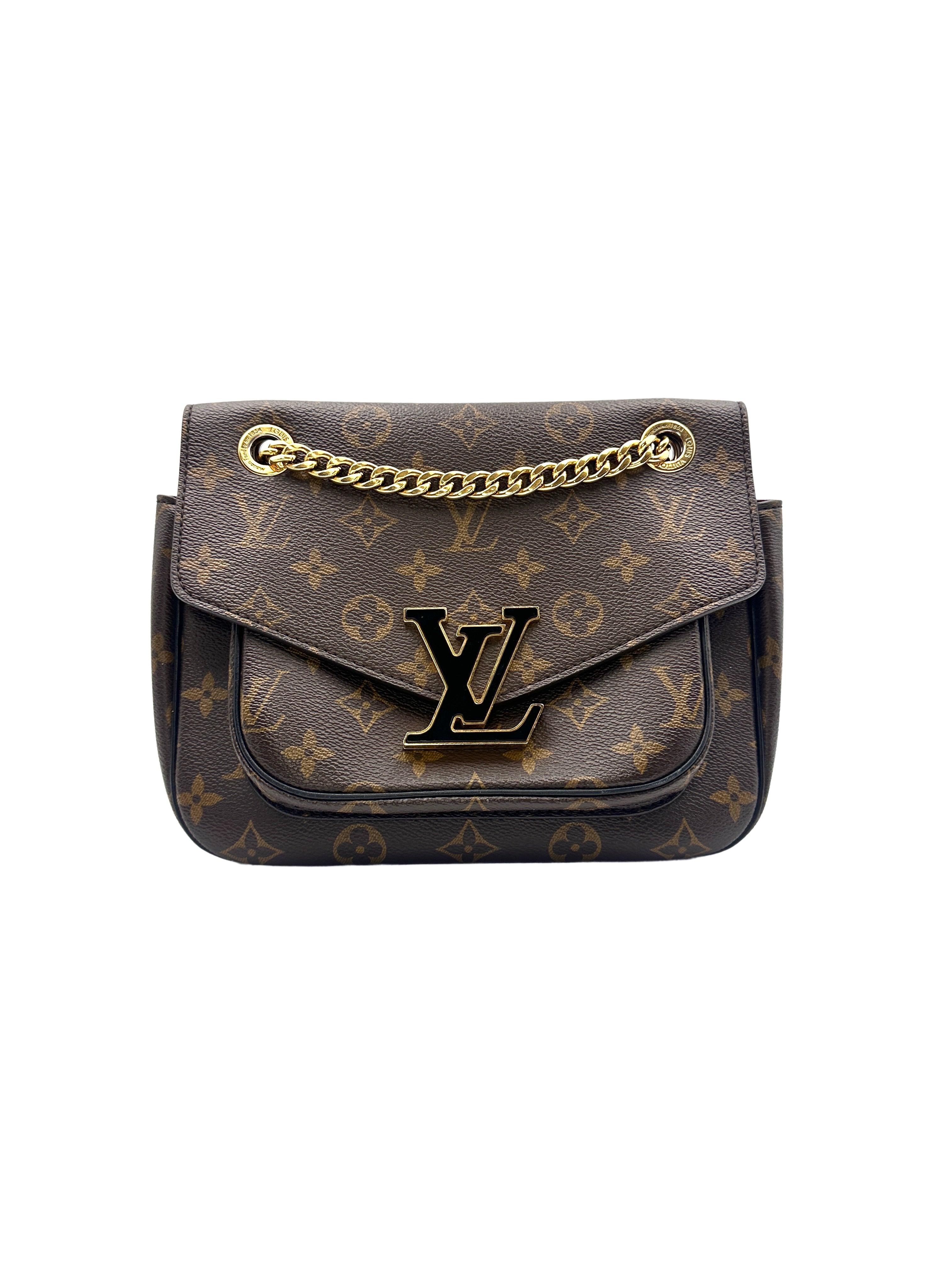 Louis Vuitton Classic Monogram Passy Shoulder Bag with Chain Strap Brown LV1437