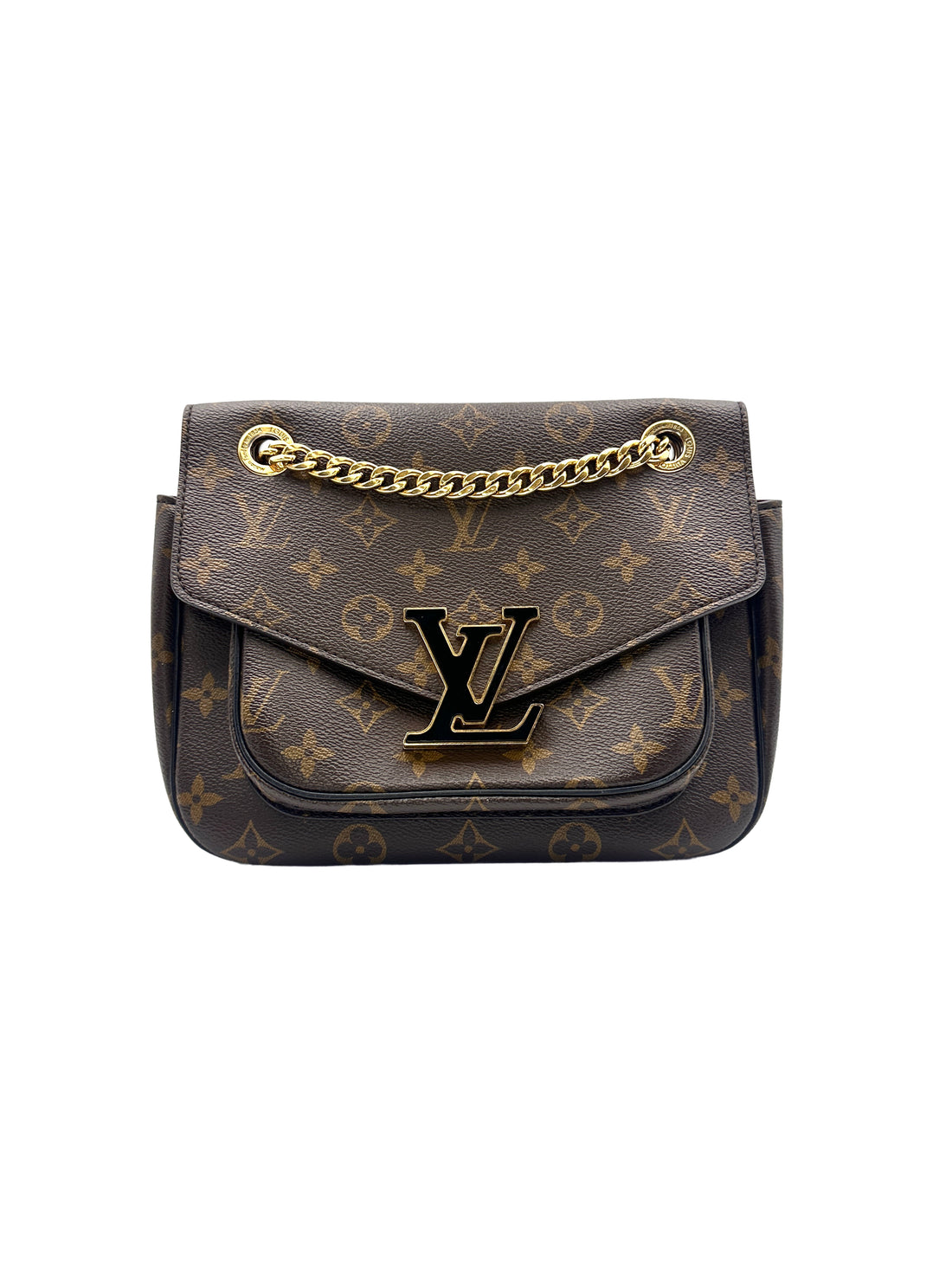 Louis Vuitton Classic Monogram Passy Shoulder Bag with Chain Strap Brown LV1437