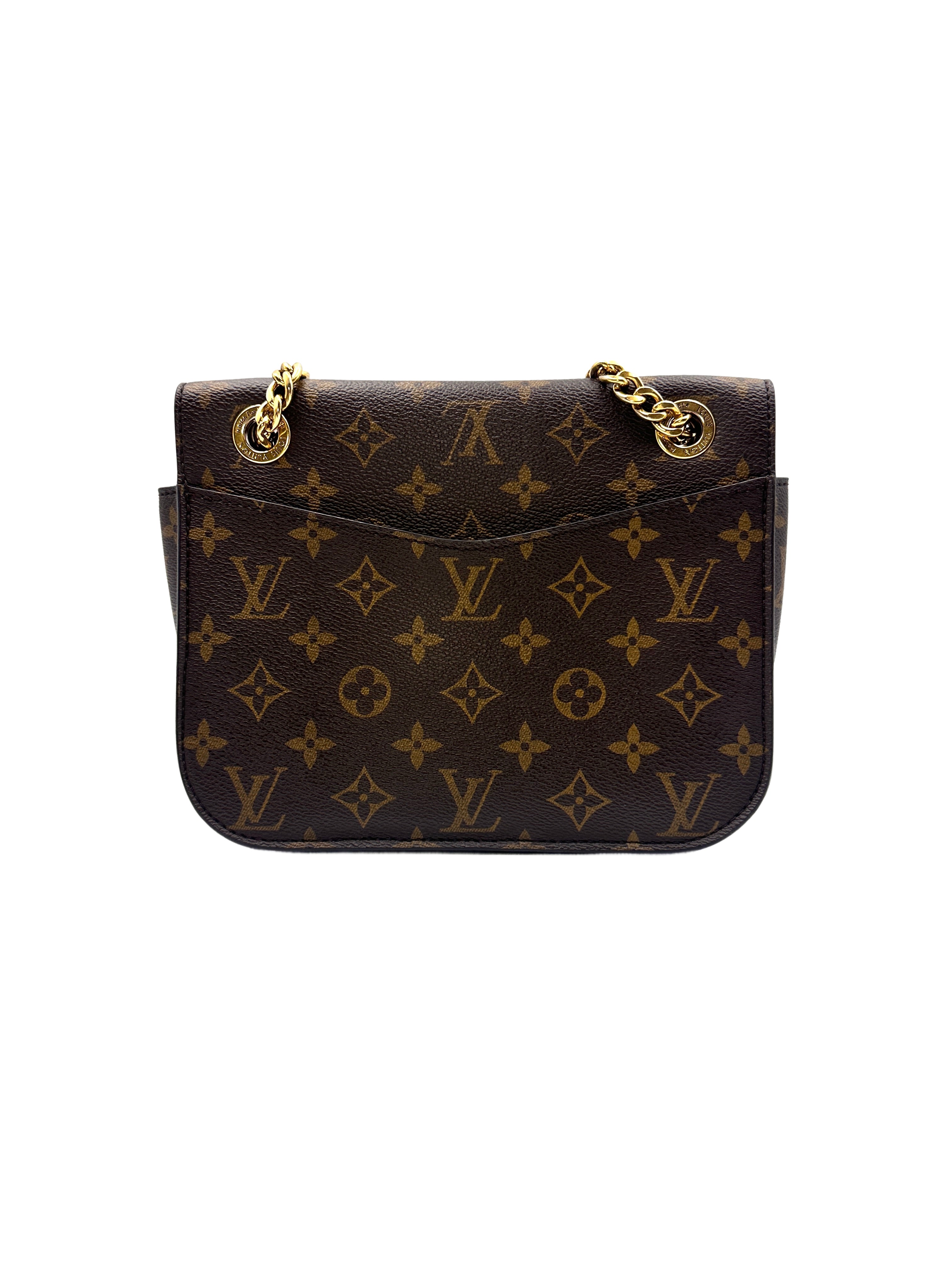 Louis Vuitton Classic Monogram Passy Shoulder Bag with Chain Strap Brown LV1437