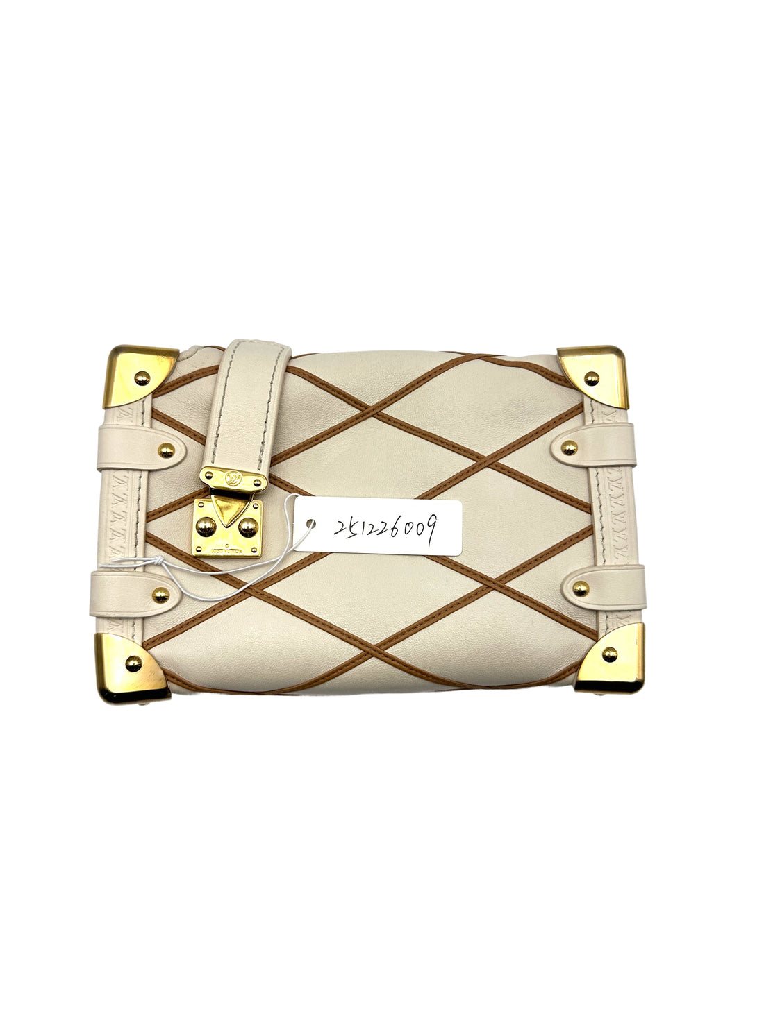 Louis Vuitton Side Trunk PM Malletage Leather Handbag Creme Noisette LV1444