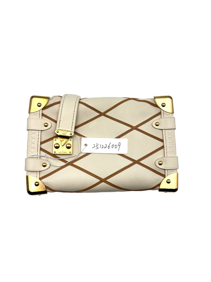 Louis Vuitton Side Trunk PM Malletage Leather Handbag Creme Noisette LV1444