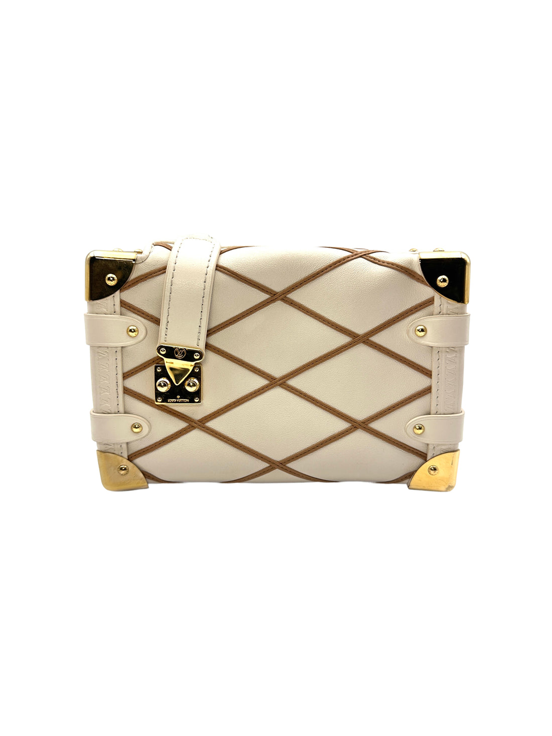 Louis Vuitton Side Trunk PM Malletage Leather Handbag Creme Noisette LV1444