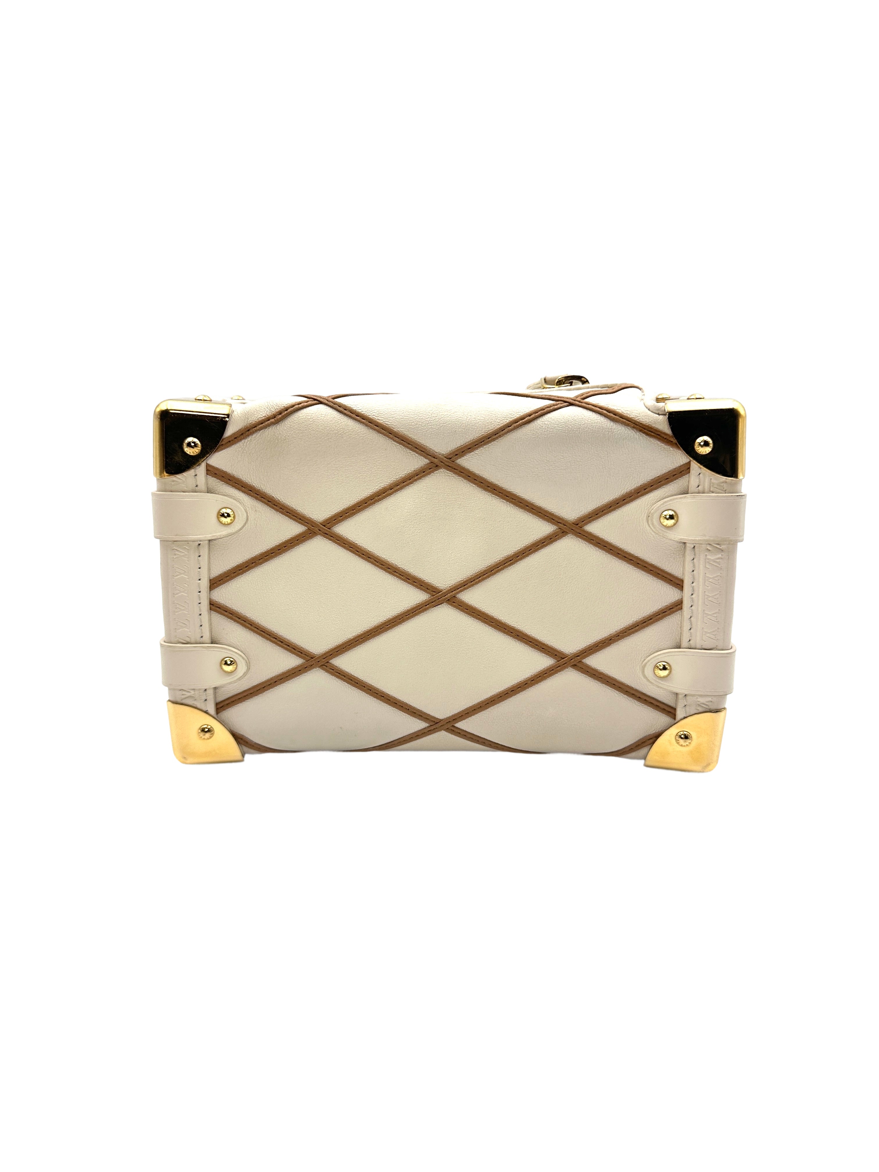 Louis Vuitton Side Trunk PM Malletage Leather Handbag Creme Noisette LV1444