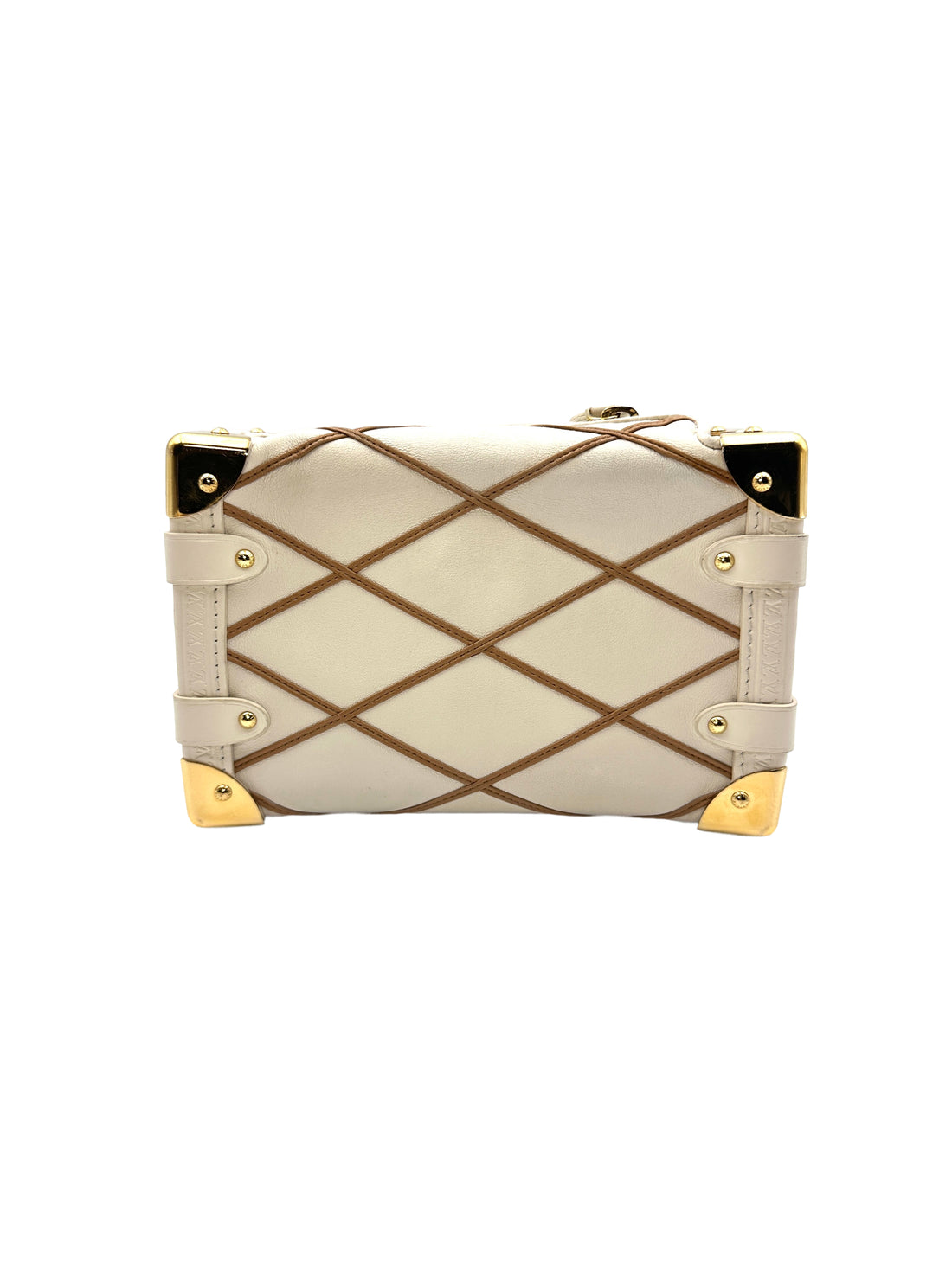 Louis Vuitton Side Trunk PM Malletage Leather Handbag Creme Noisette LV1444