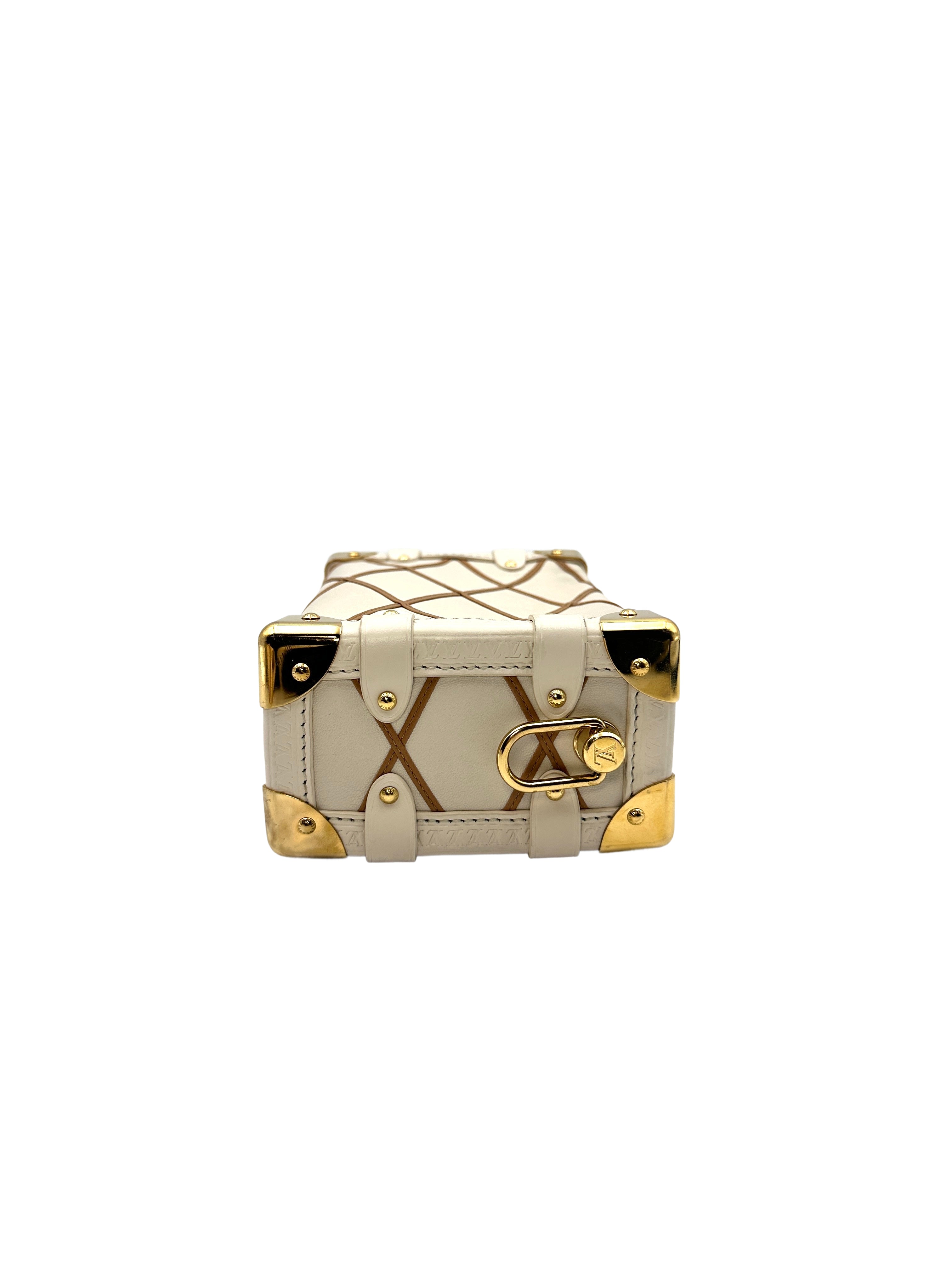 Louis Vuitton Side Trunk PM Malletage Leather Handbag Creme Noisette LV1444
