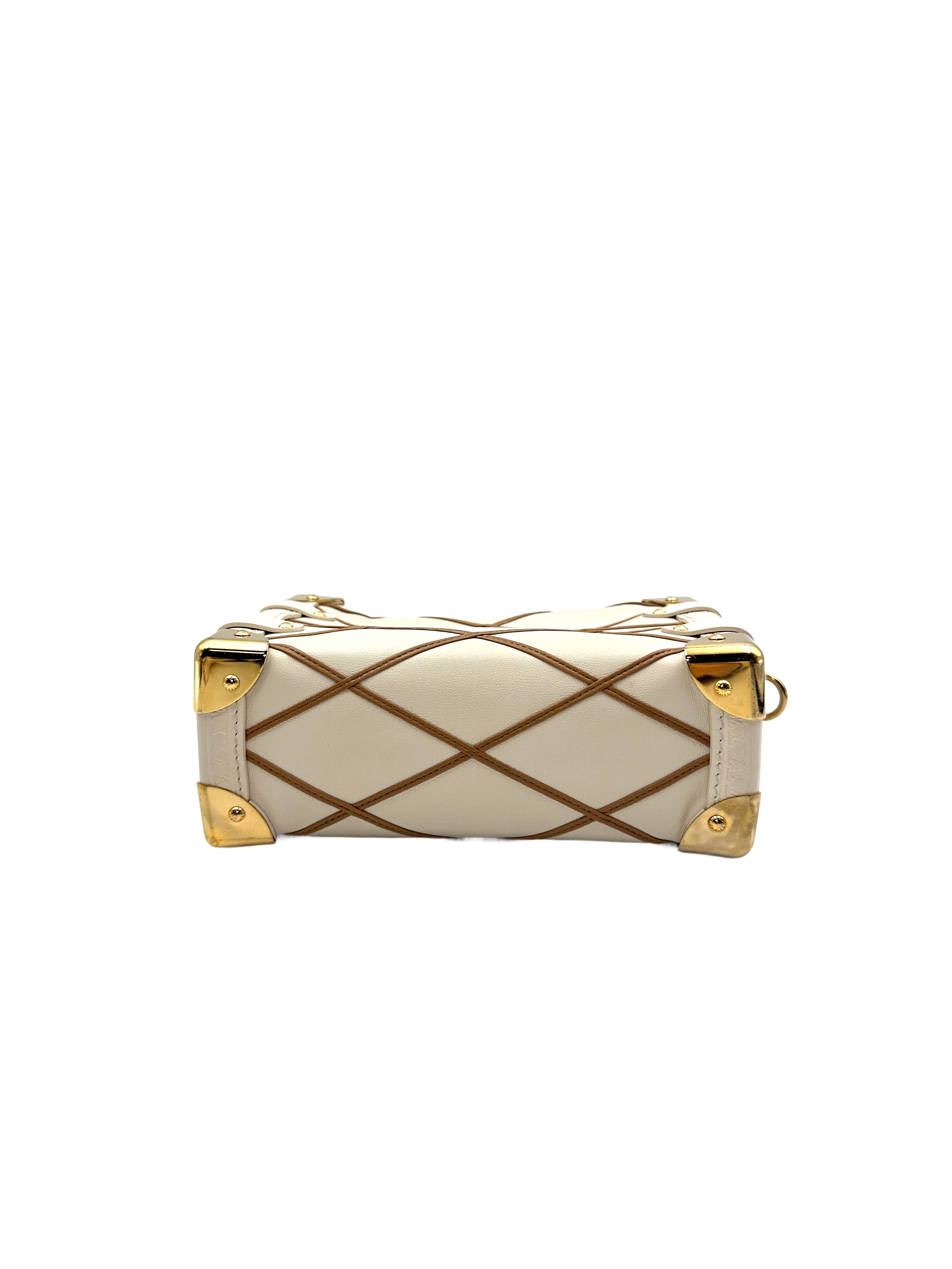 Louis Vuitton Side Trunk PM Malletage Leather Handbag Creme Noisette LV1444