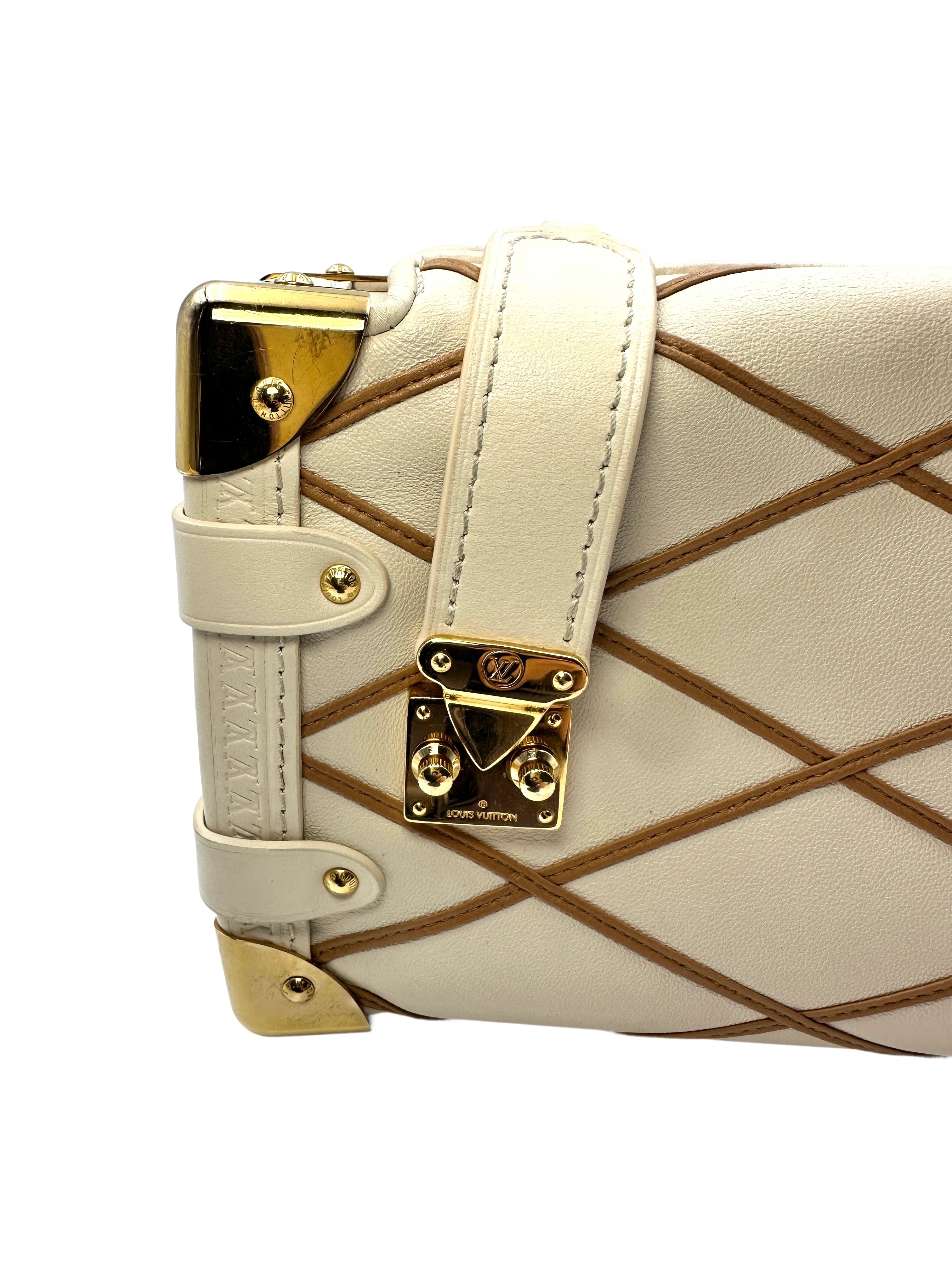 Louis Vuitton Side Trunk PM Malletage Leather Handbag Creme Noisette LV1444