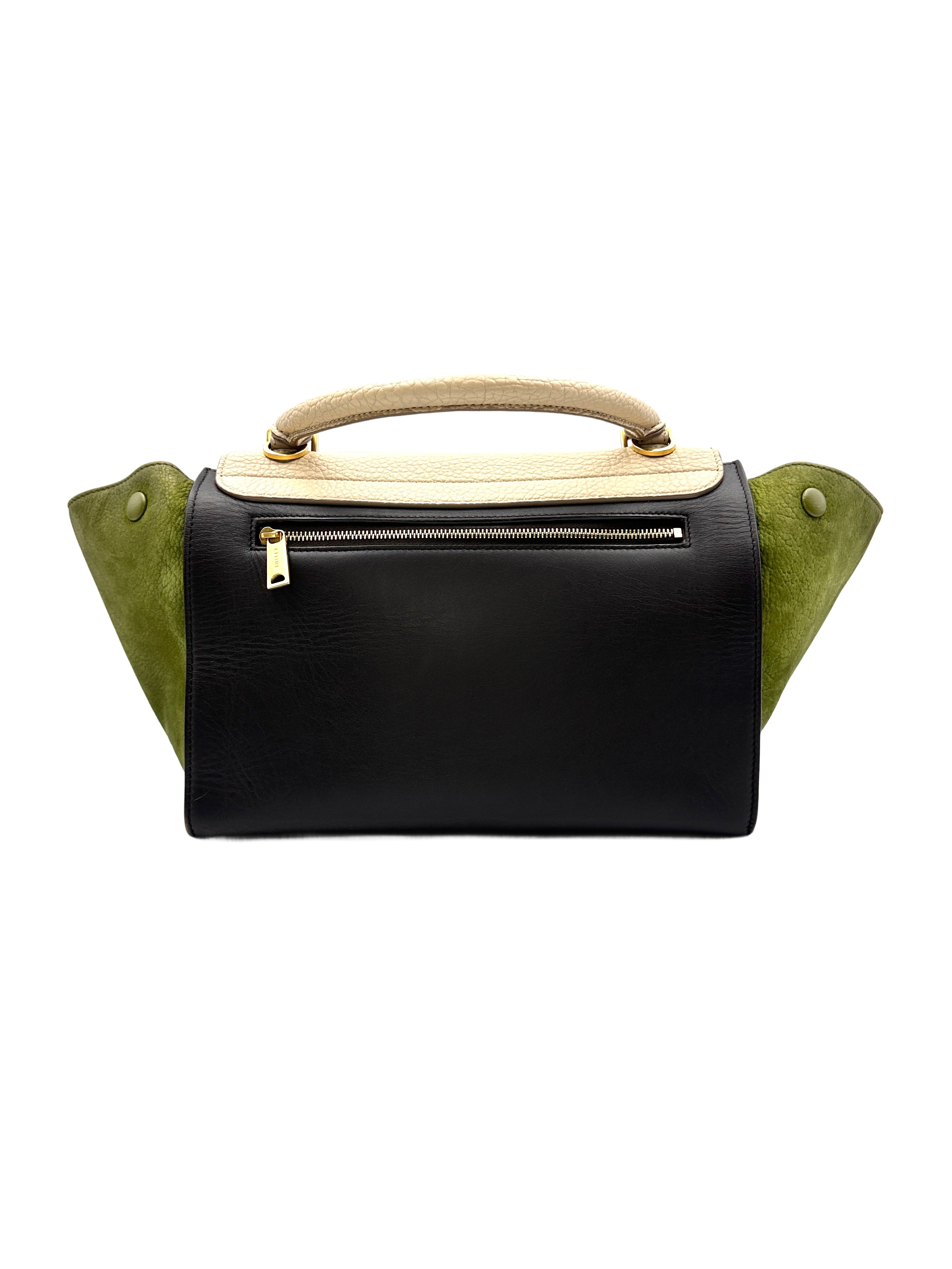 Celine Calfskin Tri-Color Trapeze Bag,Green,Black,Beige CE130