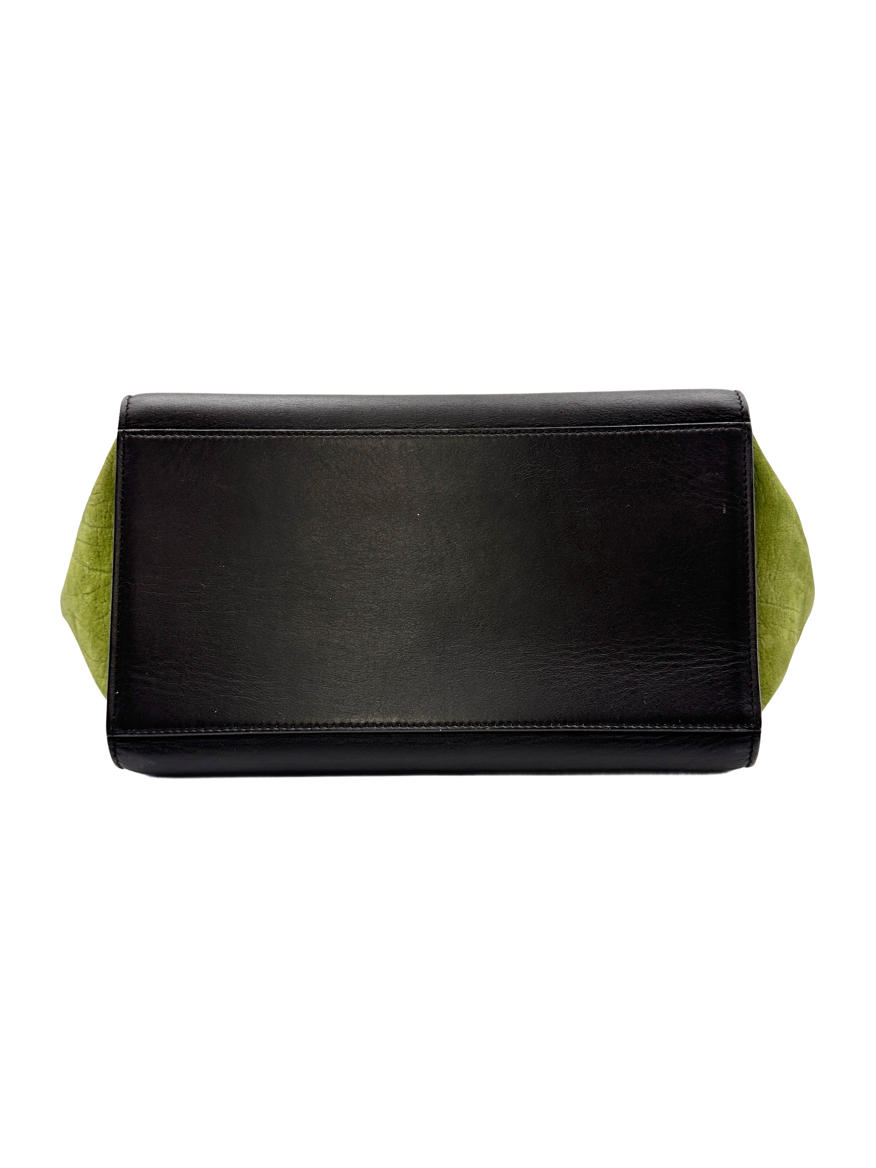 Celine Calfskin Tri-Color Trapeze Bag,Green,Black,Beige CE130