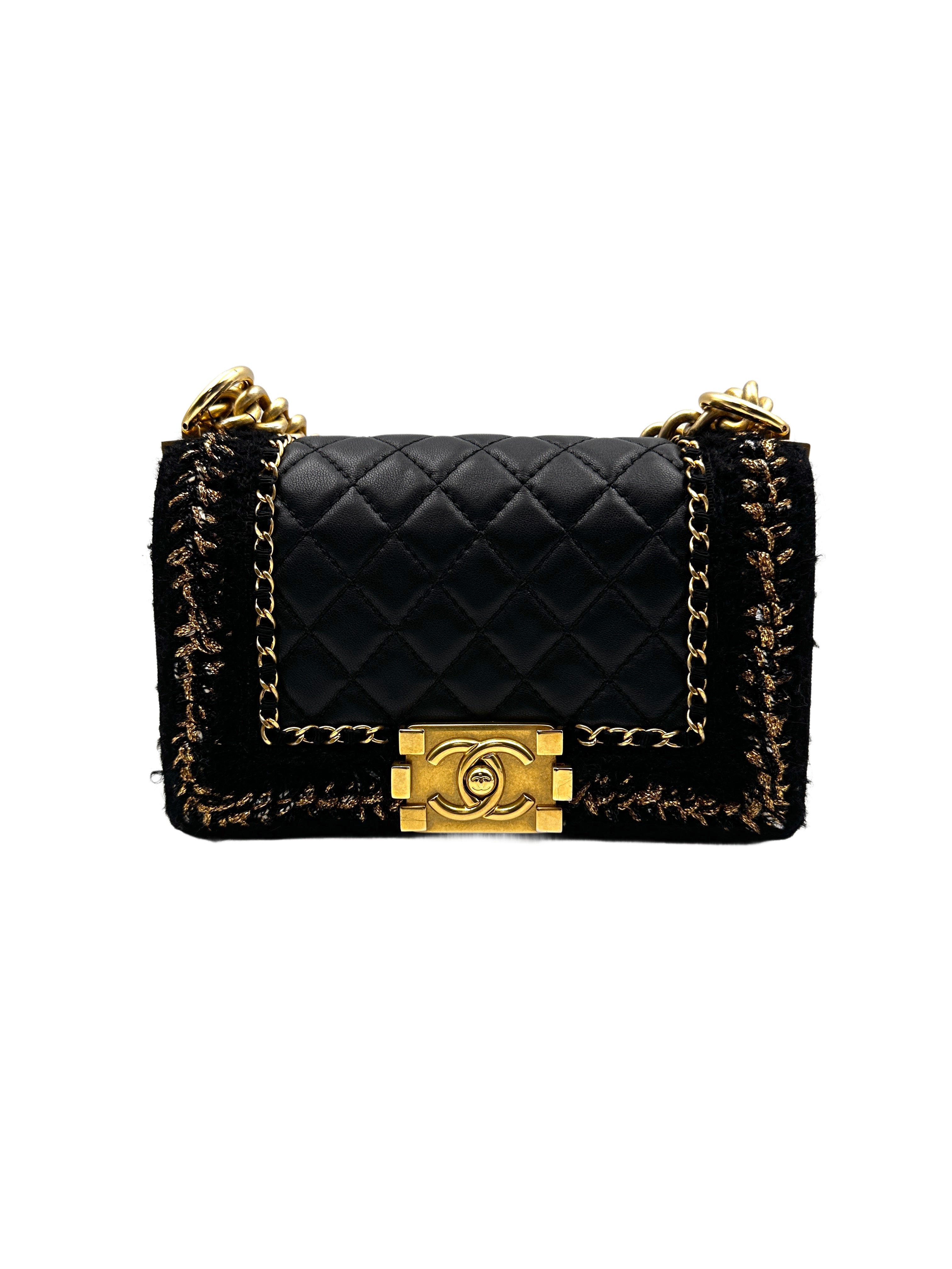 CHANEL Black Gold Tweed Trim LeBoy Small Size Bag (23***29) CC1010