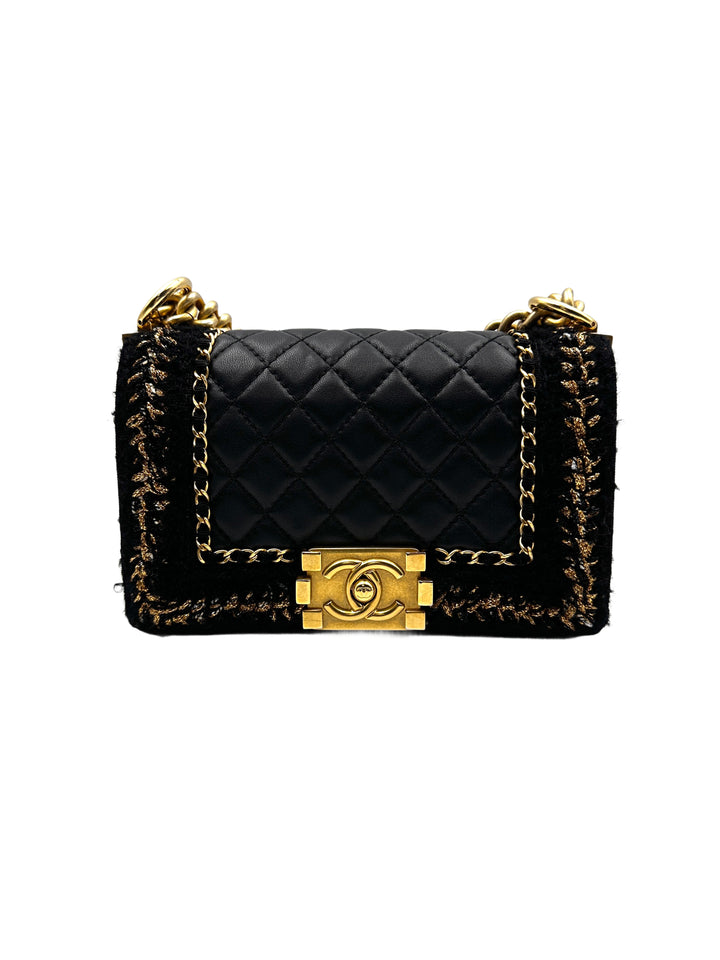 CHANEL Black Gold Tweed Trim LeBoy Small Size Bag (23***29) CC1010