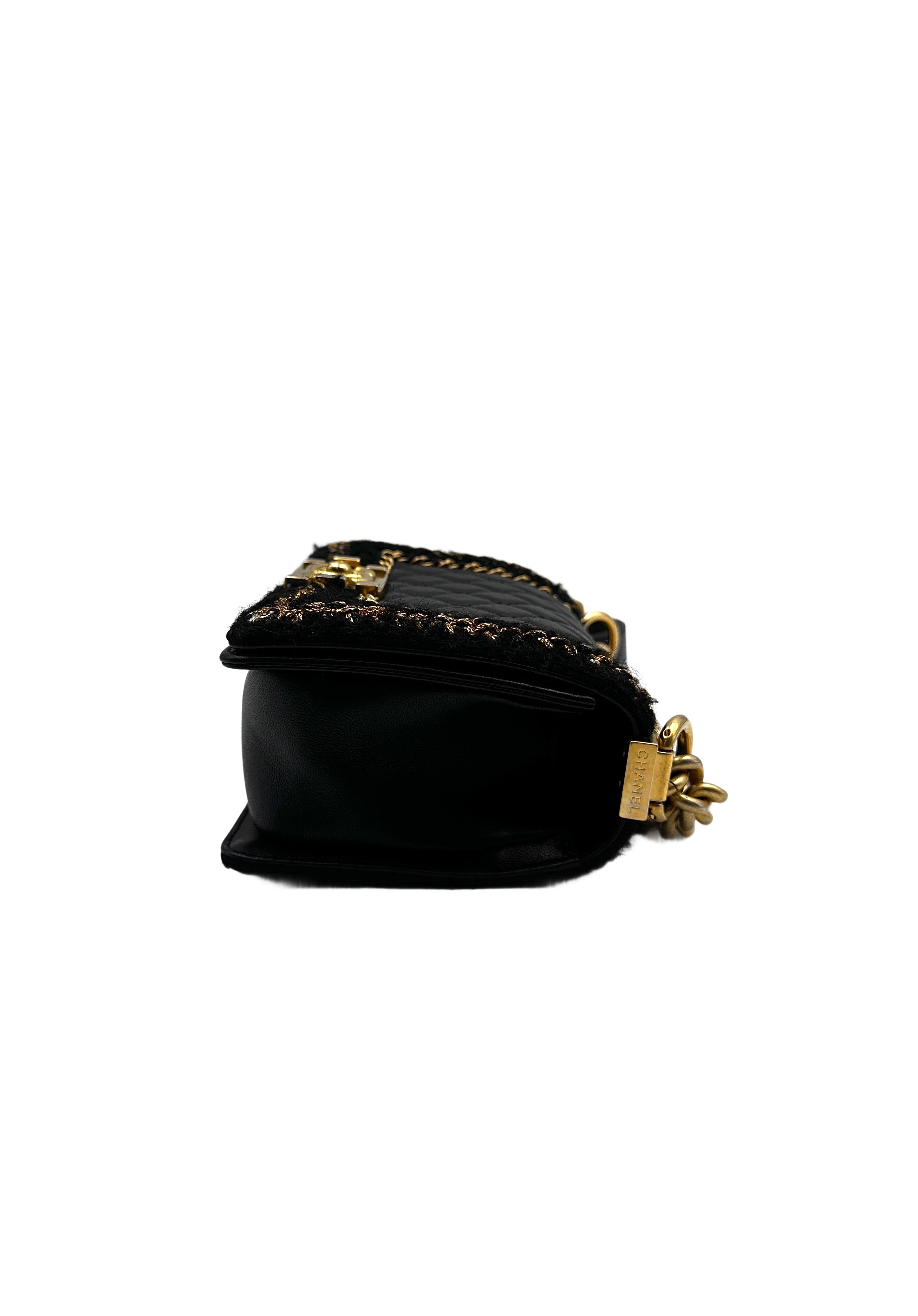 CHANEL Black Gold Tweed Trim LeBoy Small Size Bag (23***29) CC1010