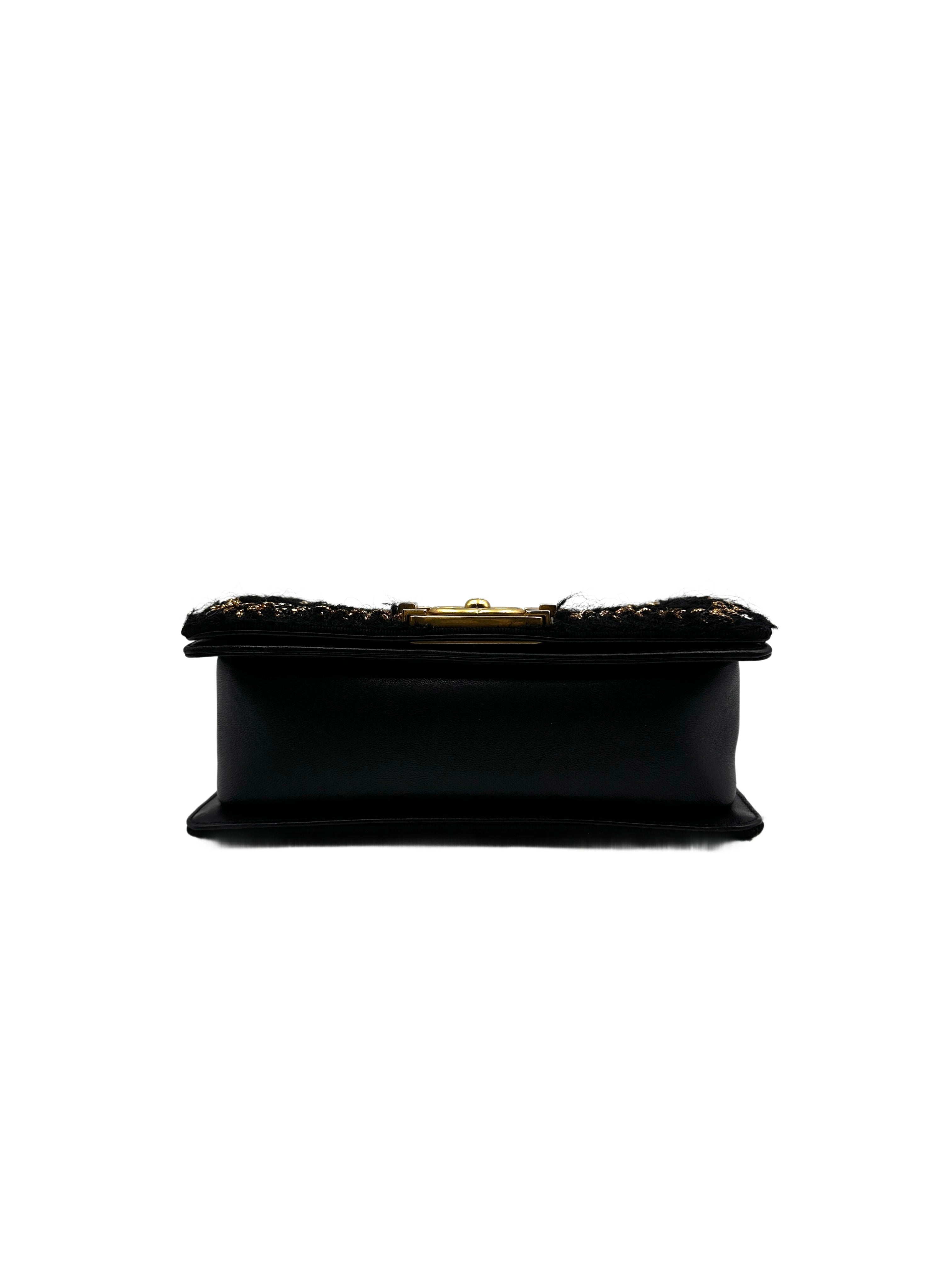 CHANEL Black Gold Tweed Trim LeBoy Small Size Bag (23***29) CC1010