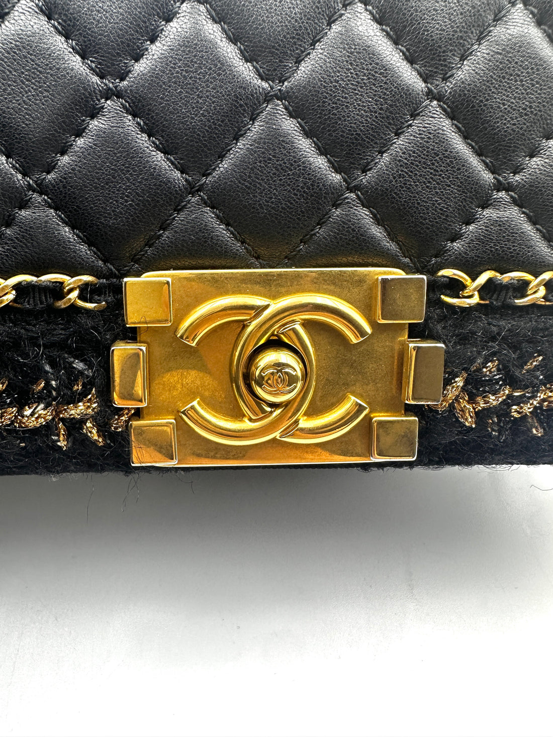 CHANEL Black Gold Tweed Trim LeBoy Small Size Bag (23***29) CC1010