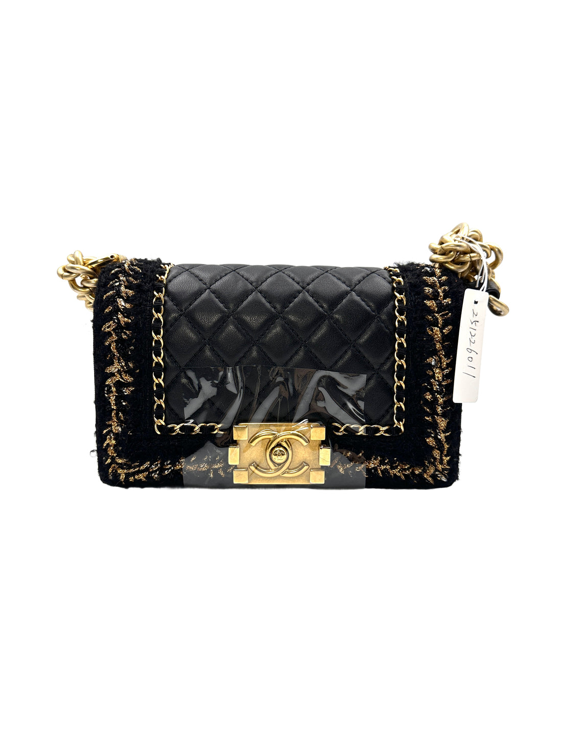 CHANEL Black Gold Tweed Trim LeBoy Small Size Bag (23***29) CC1010