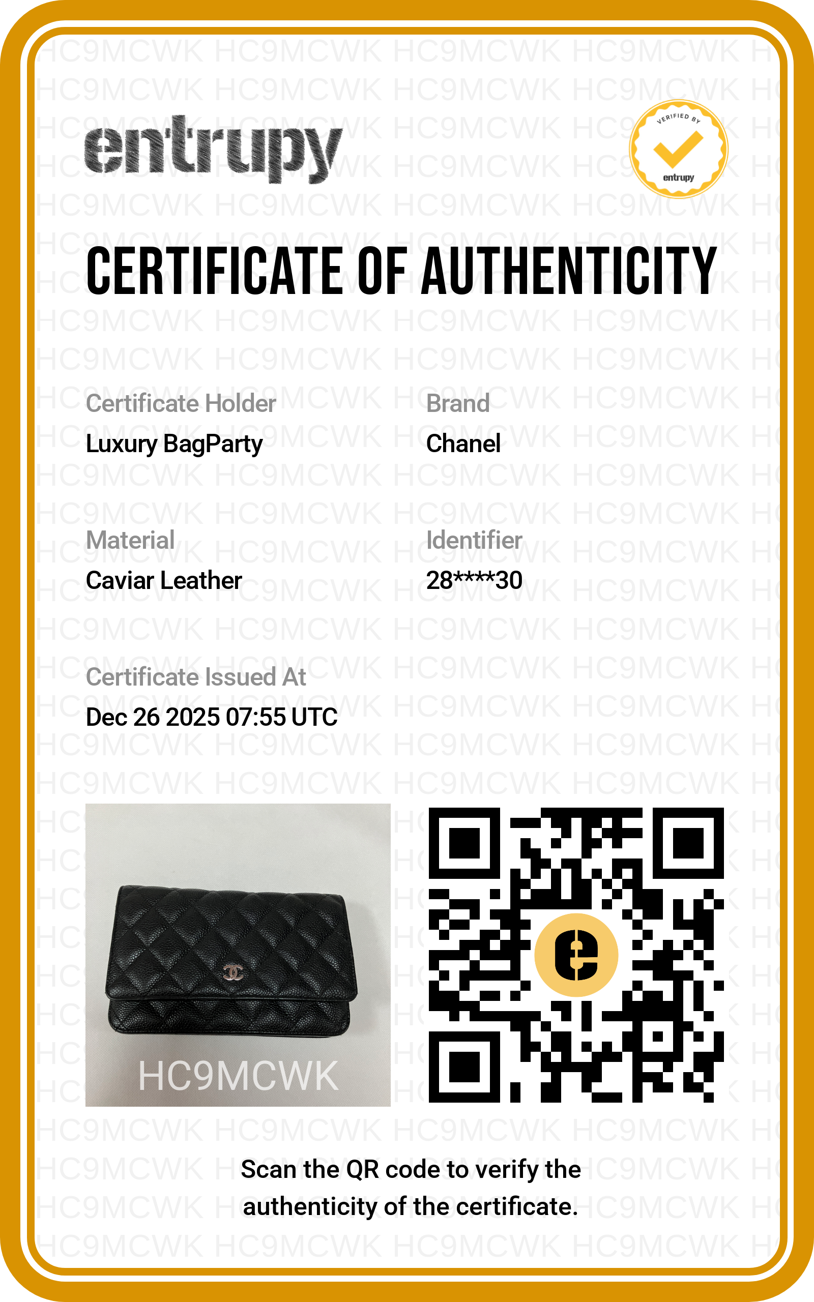 Chanel Caviar Leather Black WOC Bag(28***30) CC1017