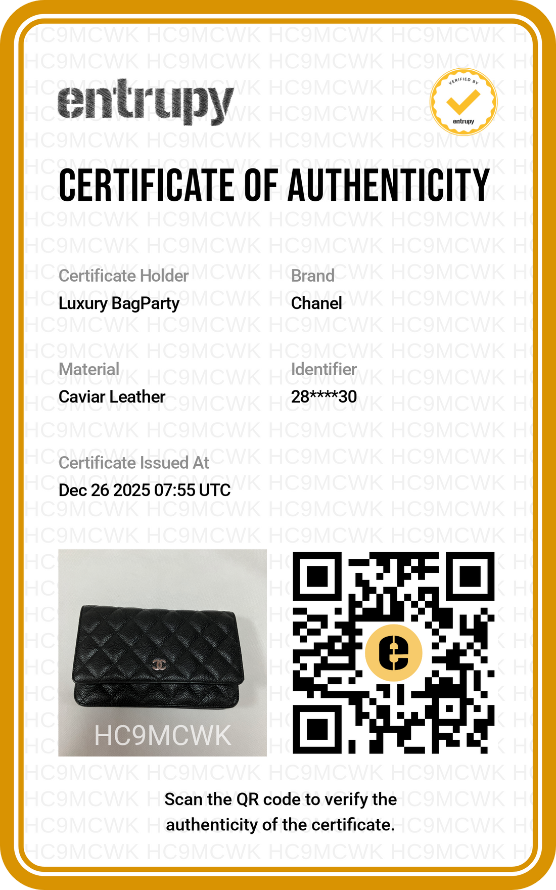 Chanel Caviar Leather Black WOC Bag(28***30) CC1017