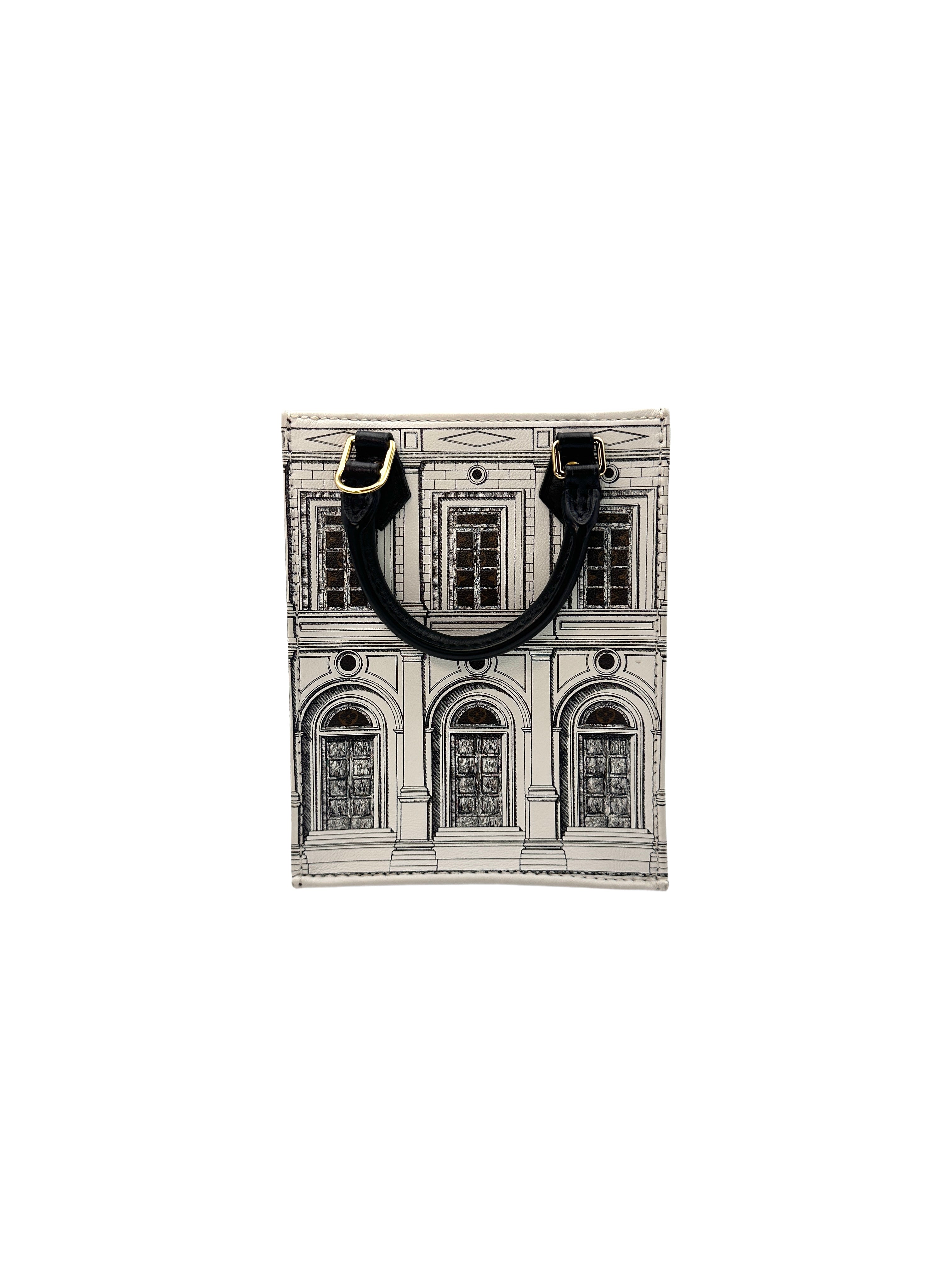 Louis Vuitton  x Fornasetti Calfskin Architettura Petit Sac Plat Black White Gold Hardware LV1451