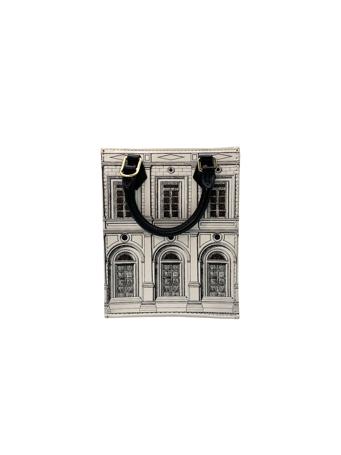 Louis Vuitton  x Fornasetti Calfskin Architettura Petit Sac Plat Black White Gold Hardware LV1451