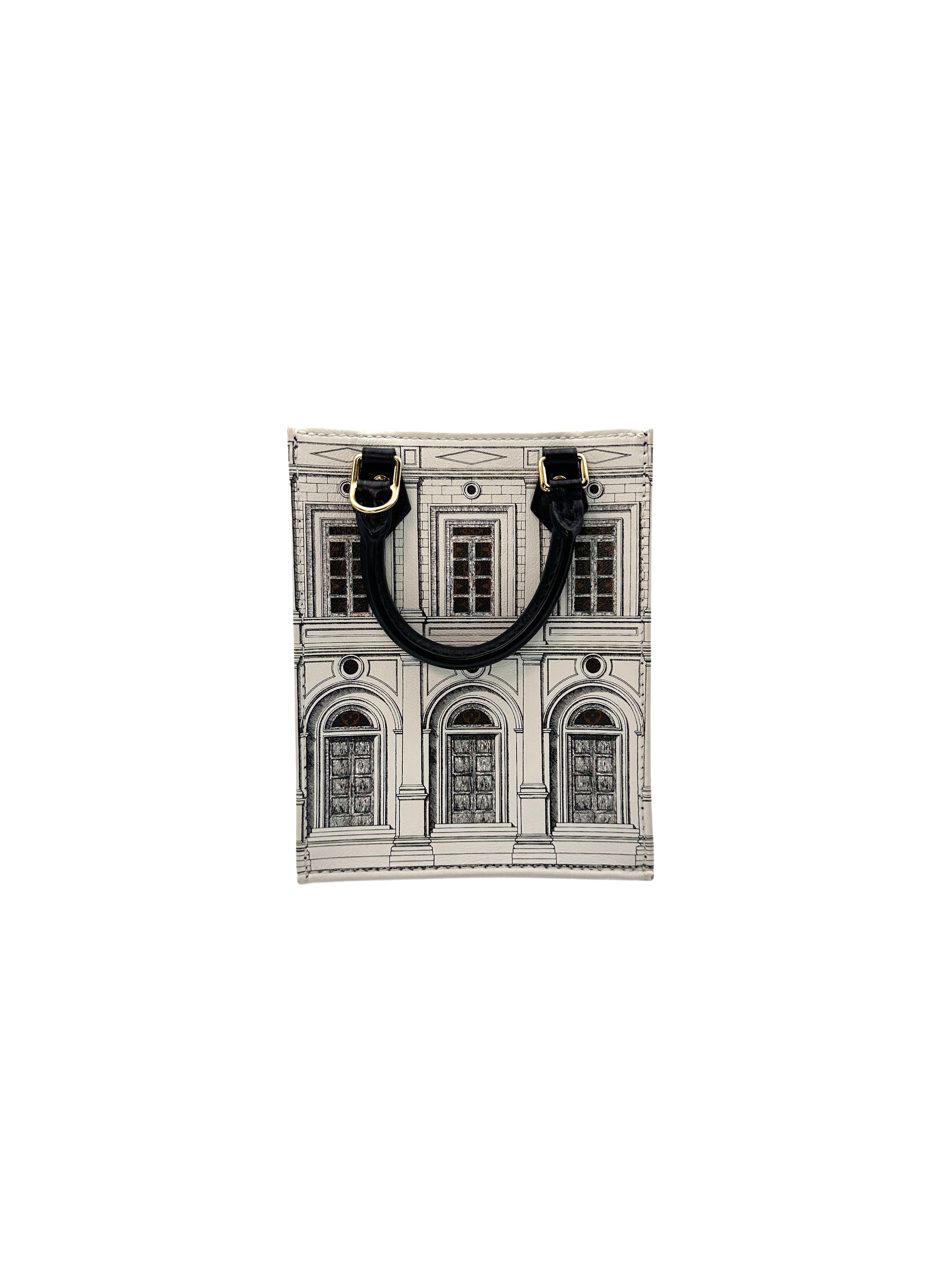 Louis Vuitton  x Fornasetti Calfskin Architettura Petit Sac Plat Black White Gold Hardware LV1451