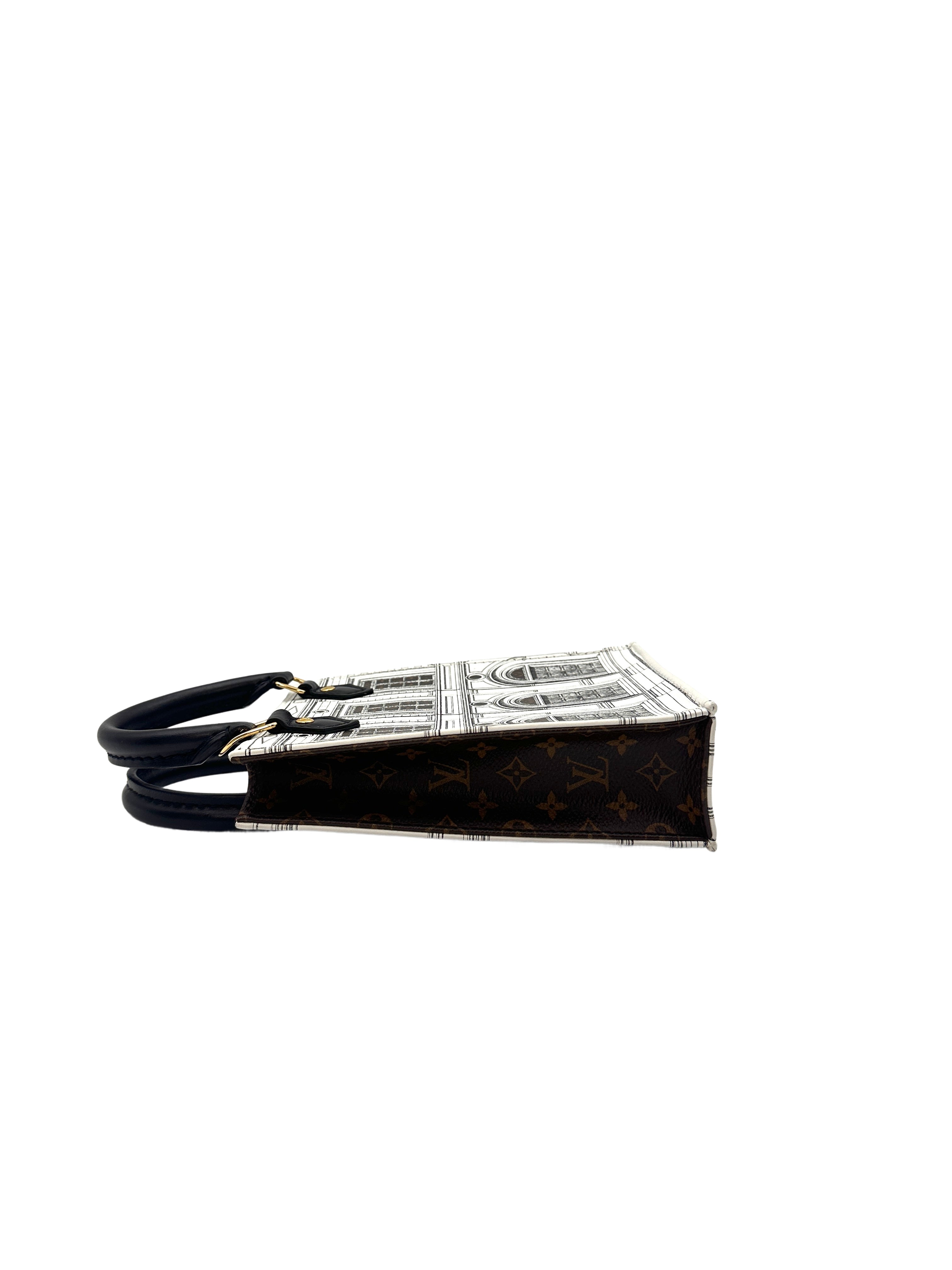 Louis Vuitton  x Fornasetti Calfskin Architettura Petit Sac Plat Black White Gold Hardware LV1451