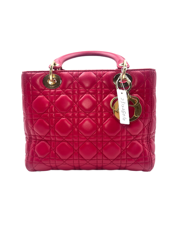 Christian Dior Lady Dior Lambskin Cannage in Cherry Red with Gold Buckle DR354