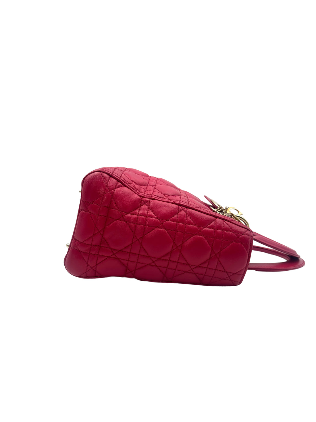 Christian Dior Lady Dior Lambskin Cannage in Cherry Red with Gold Buckle DR354