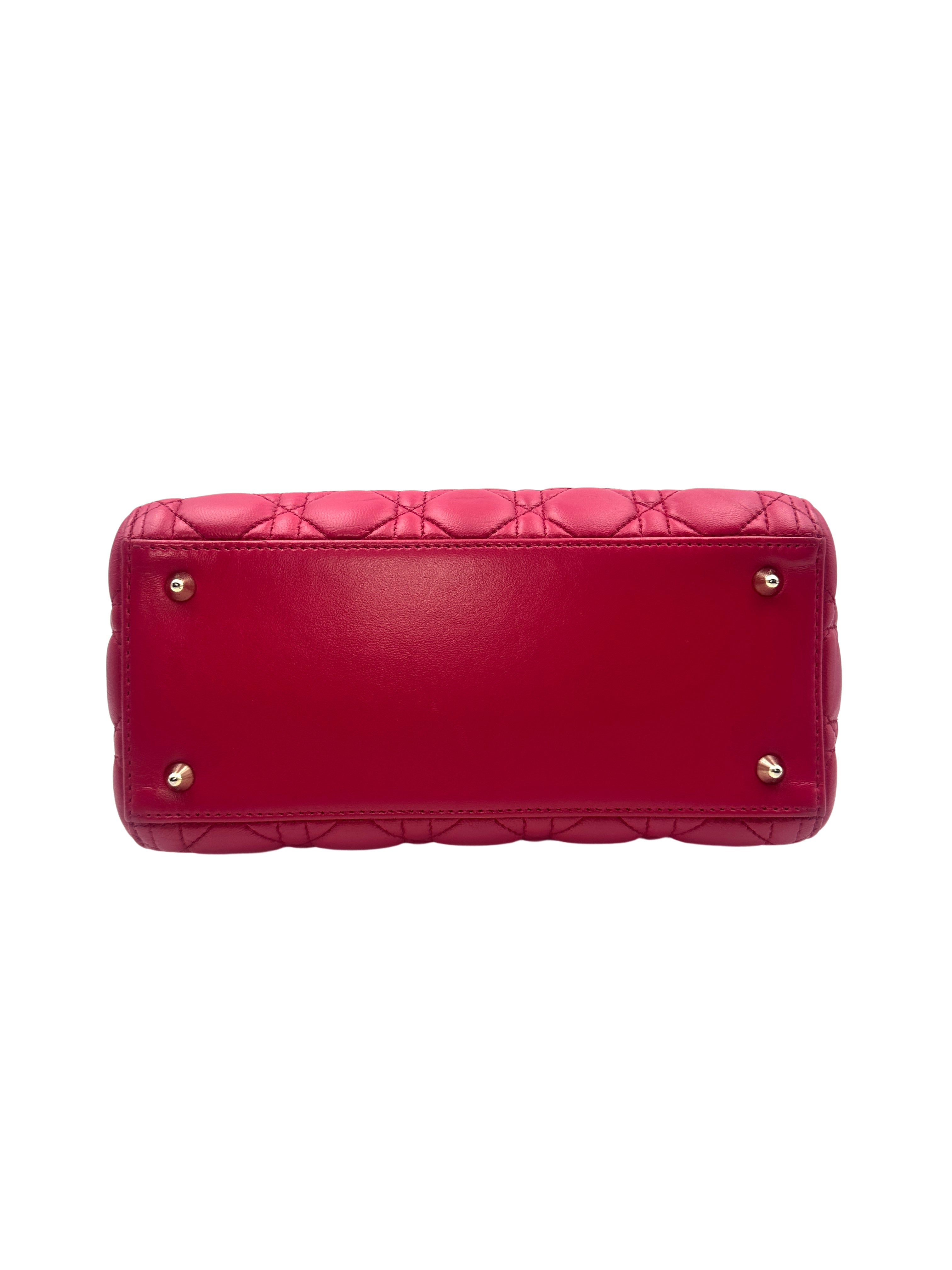 Christian Dior Lady Dior Lambskin Cannage in Cherry Red with Gold Buckle DR354