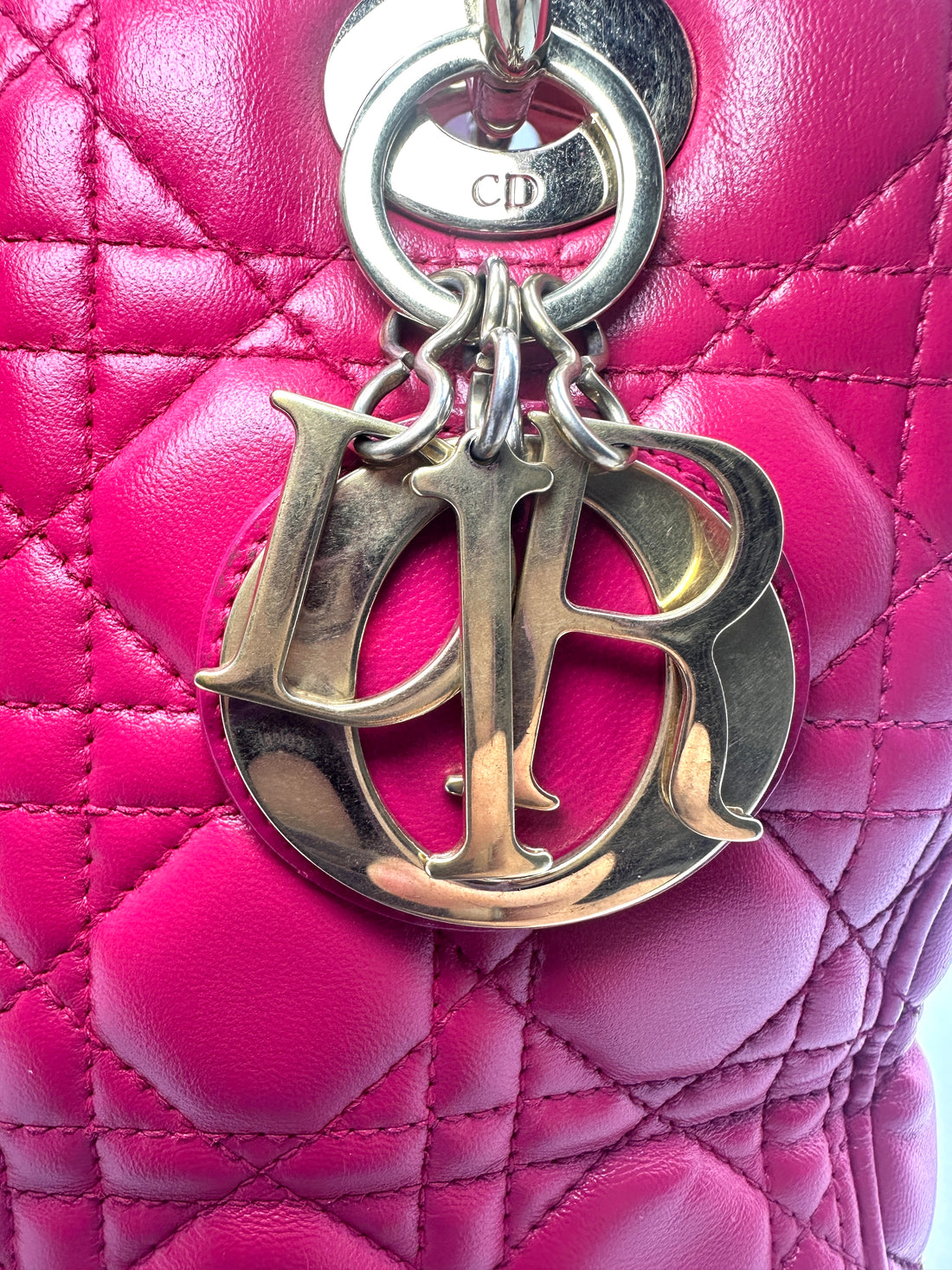Christian Dior Lady Dior Lambskin Cannage in Cherry Red with Gold Buckle DR354