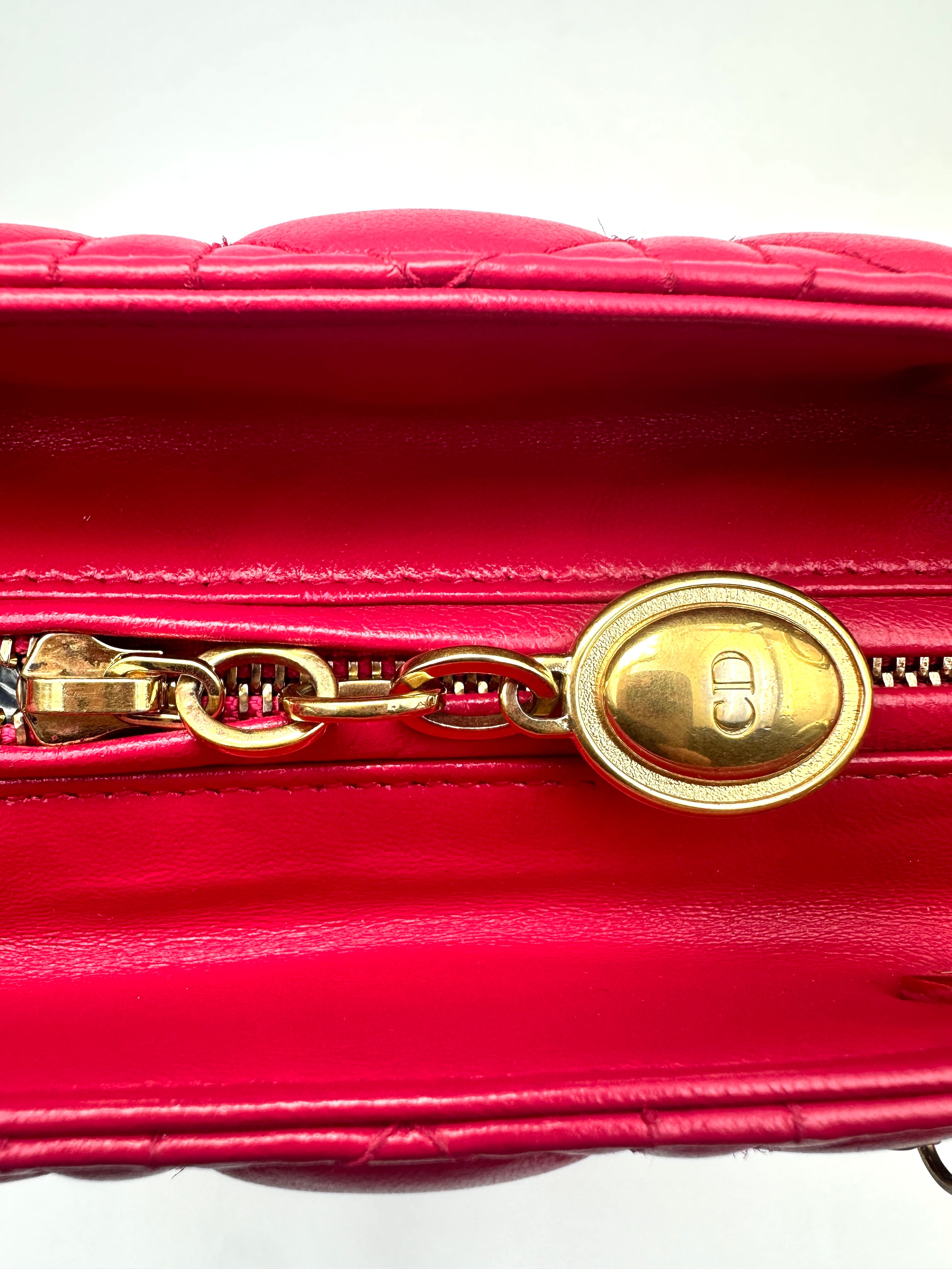 Christian Dior Lady Dior Lambskin Cannage in Cherry Red with Gold Buckle DR354