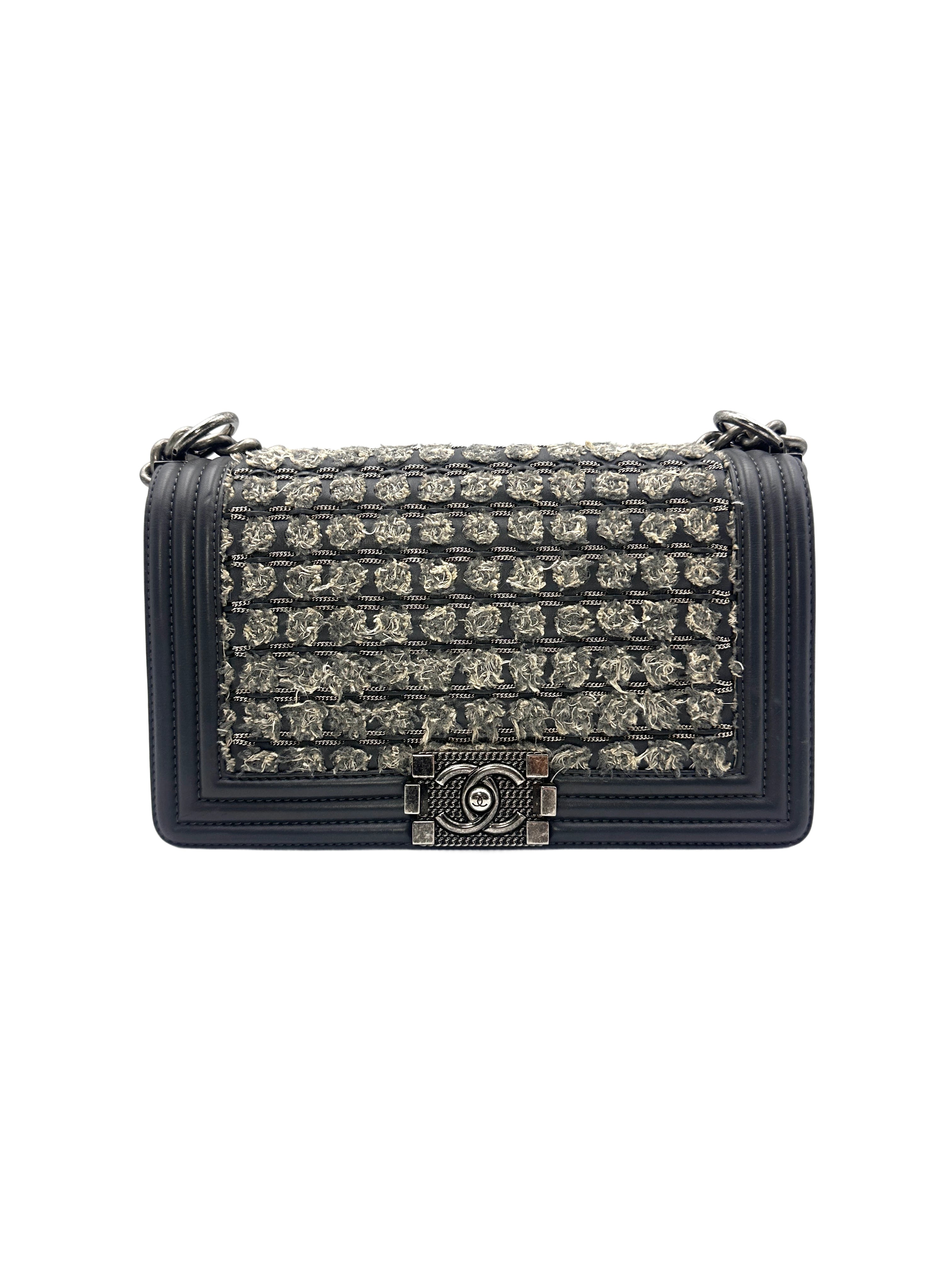 Chanel Gray Woven Design Medium Leboy Chain Bag(23***27) CC1035