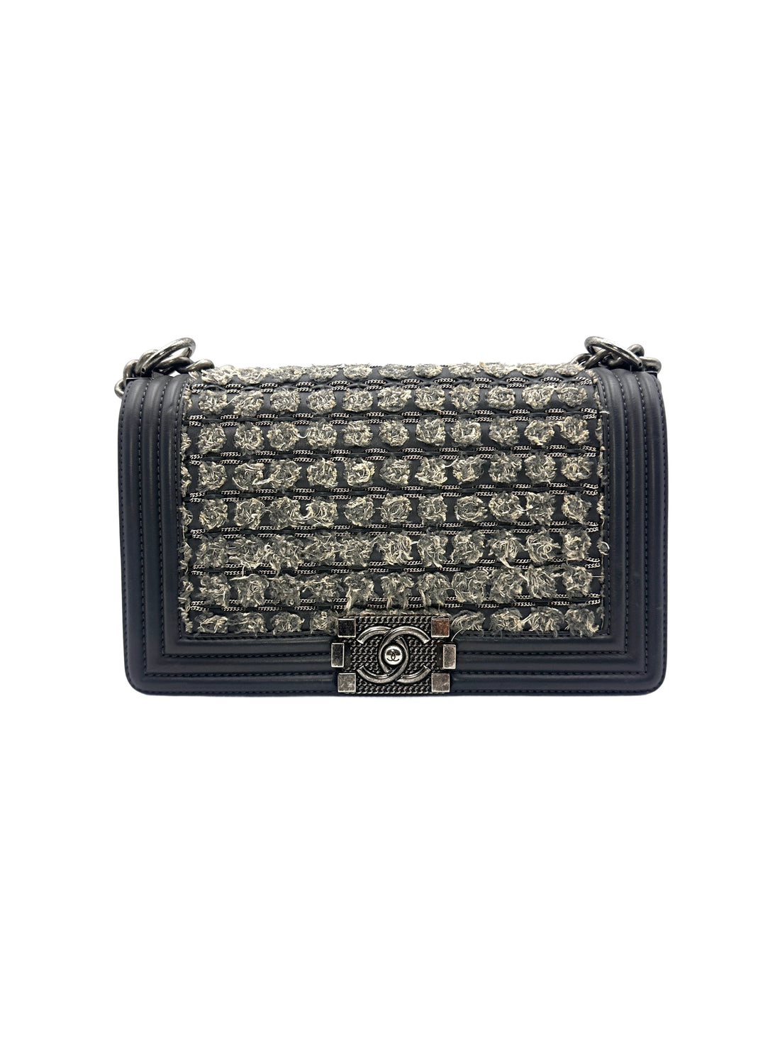Chanel Gray Woven Design Medium Leboy Chain Bag(23***27) CC1035