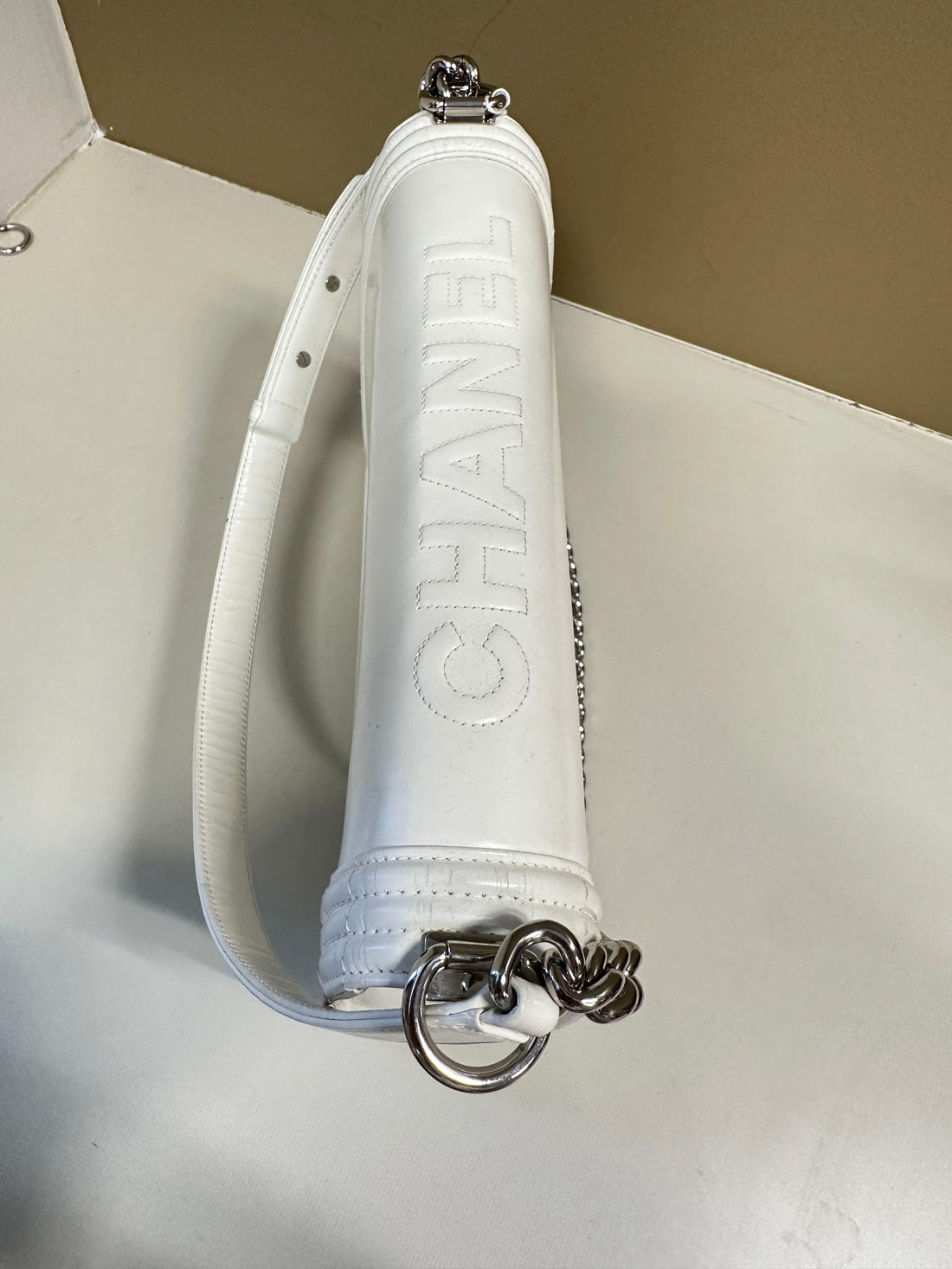 Chanel Patent Reverso Jumbo Flap Boy White (16***73) cc410