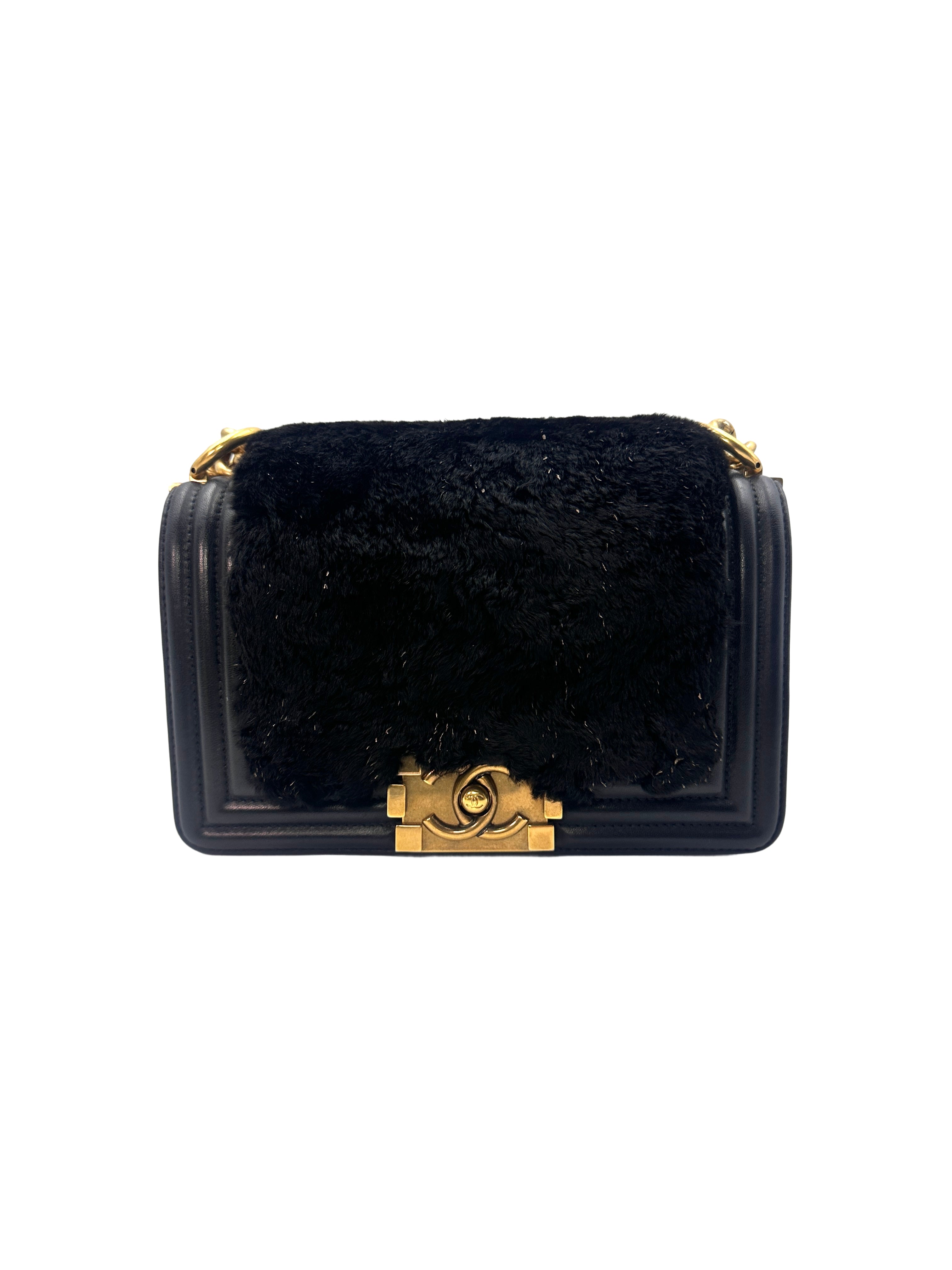 Chanel  Boy Black Fur Bag (21***33) G015