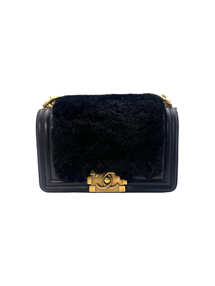 Chanel  Boy Black Fur Bag (21***33) G015