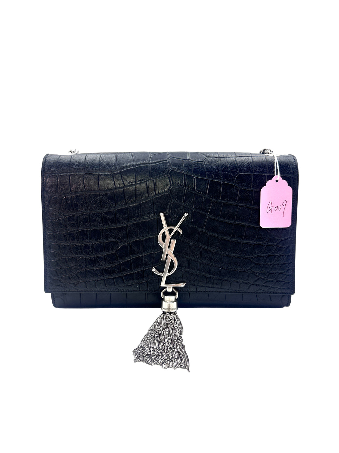 Saint Laurent Calfskin Crocodile Embossed Leather Medium Kate  Tassel Chain Shoulder Bag G009